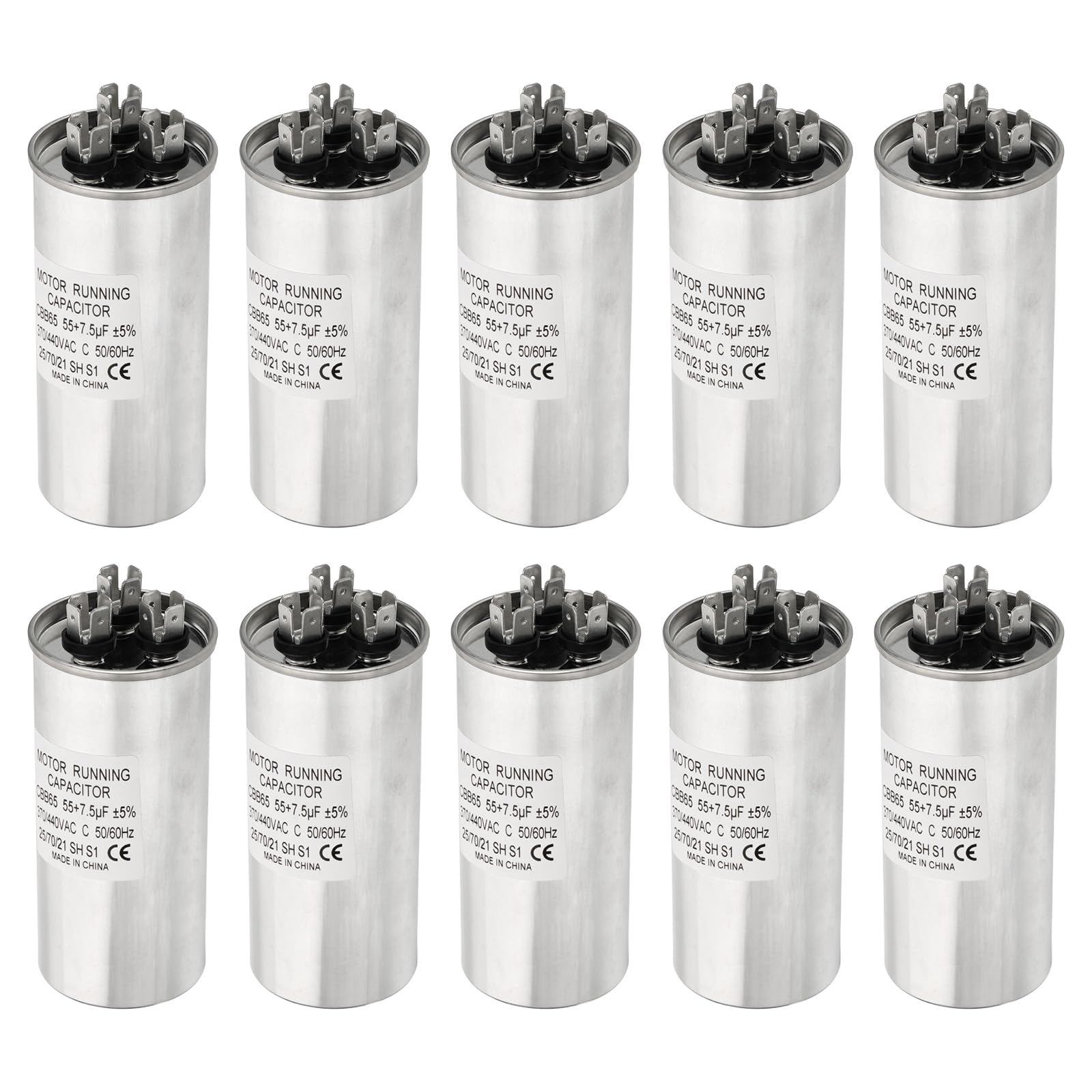 PATIKIL 55/7.5uF 55+7.5MFD 370-440V AC Condensador, 10 Piezas CBB65 Condensadores Arranque Motor Condensador Doble Acondicionador Aire O Bomba Calor Straight Cool