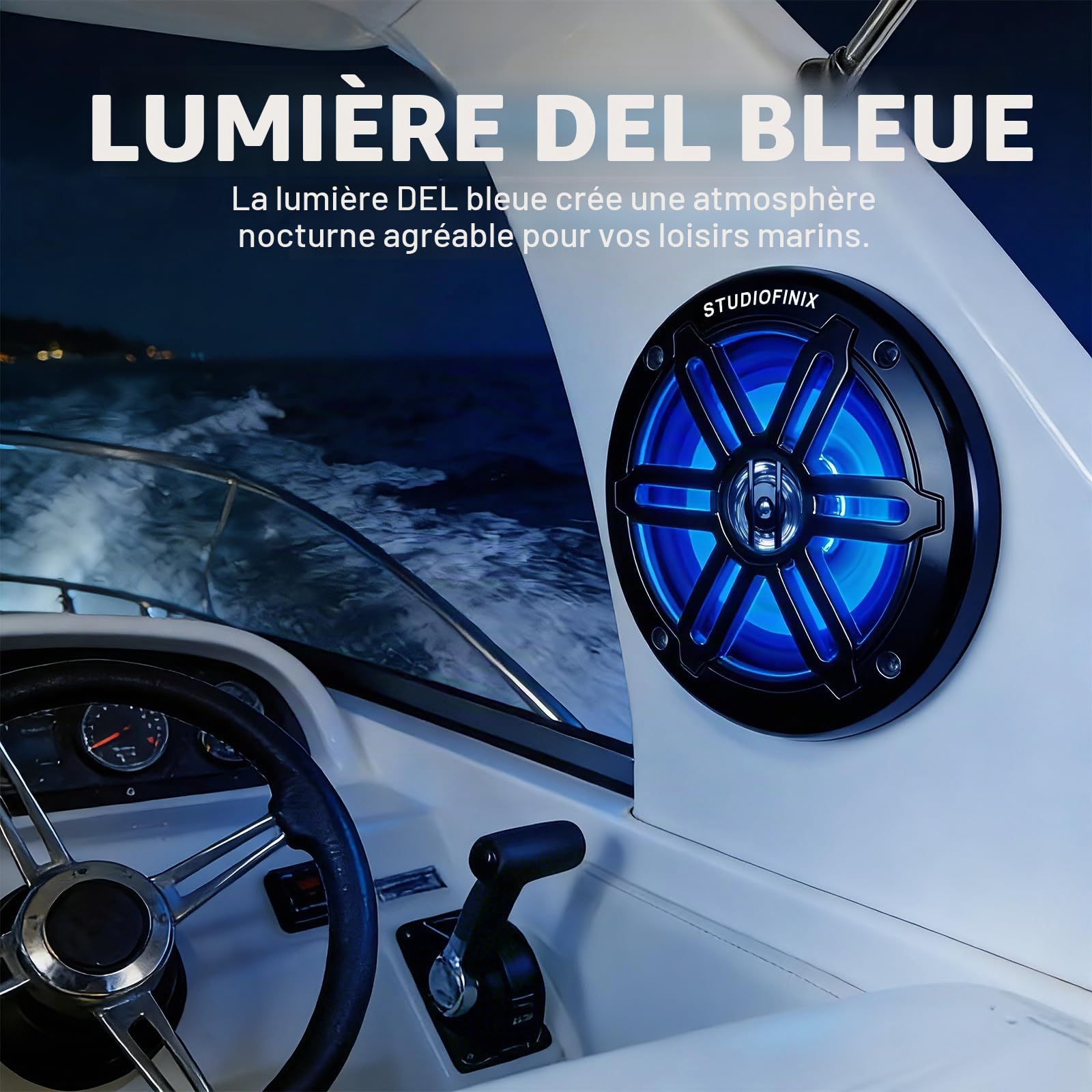 Enceintes Marines STUDIOFINIX 5,25 Pouces, 500 W, avec éclairage LED - Enceintes 2 Voies résistantes aux intempéries, idéales pour Les Bateaux, Les quads et Les UTV (Paire, Noir)