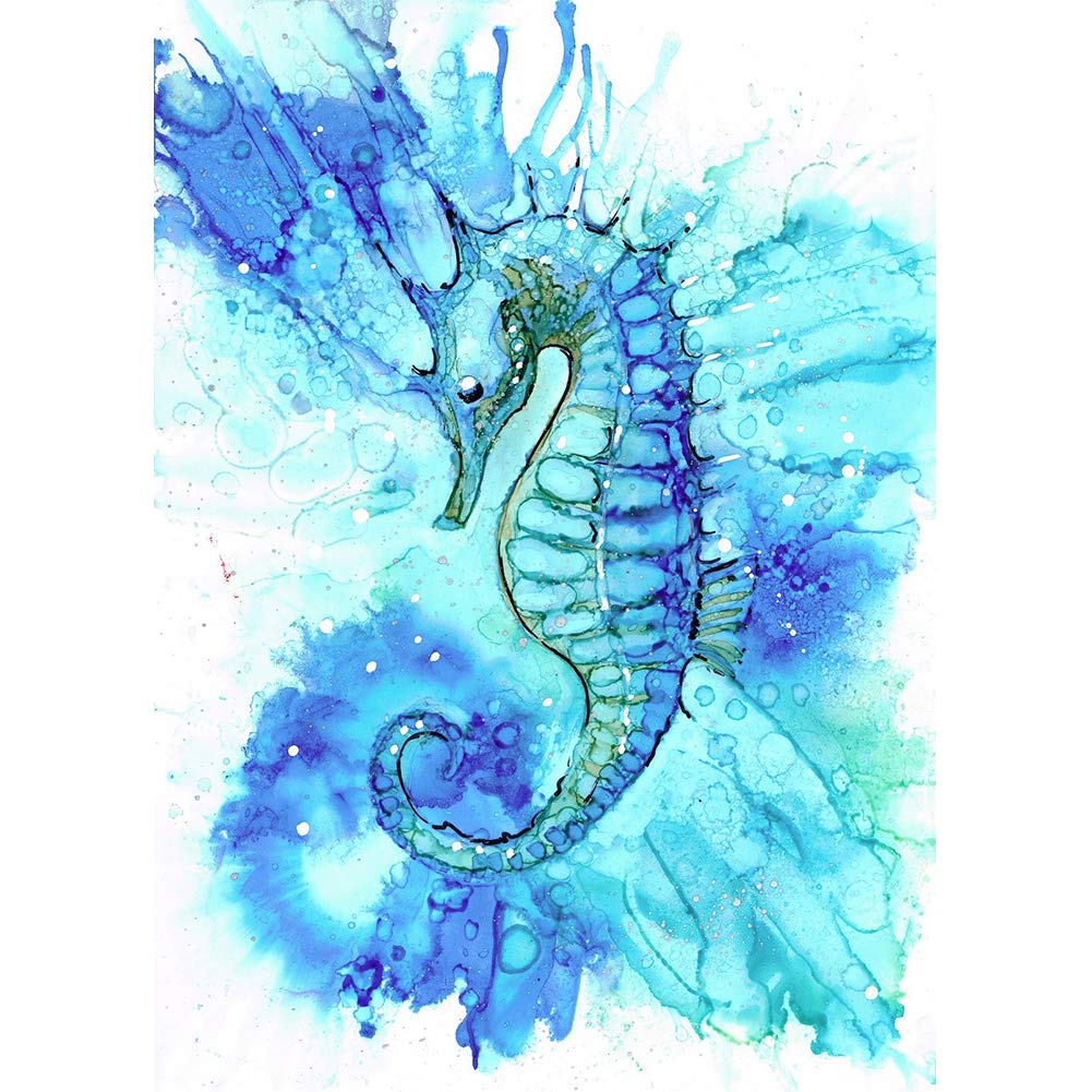 Own4b Blue,Green Diy 5D Diamond Painting By Numbers Kits, Blue Seahorse, Full Drill Rhinestones Paint With Diamonds Crystal Diamond Art (Seahorse)