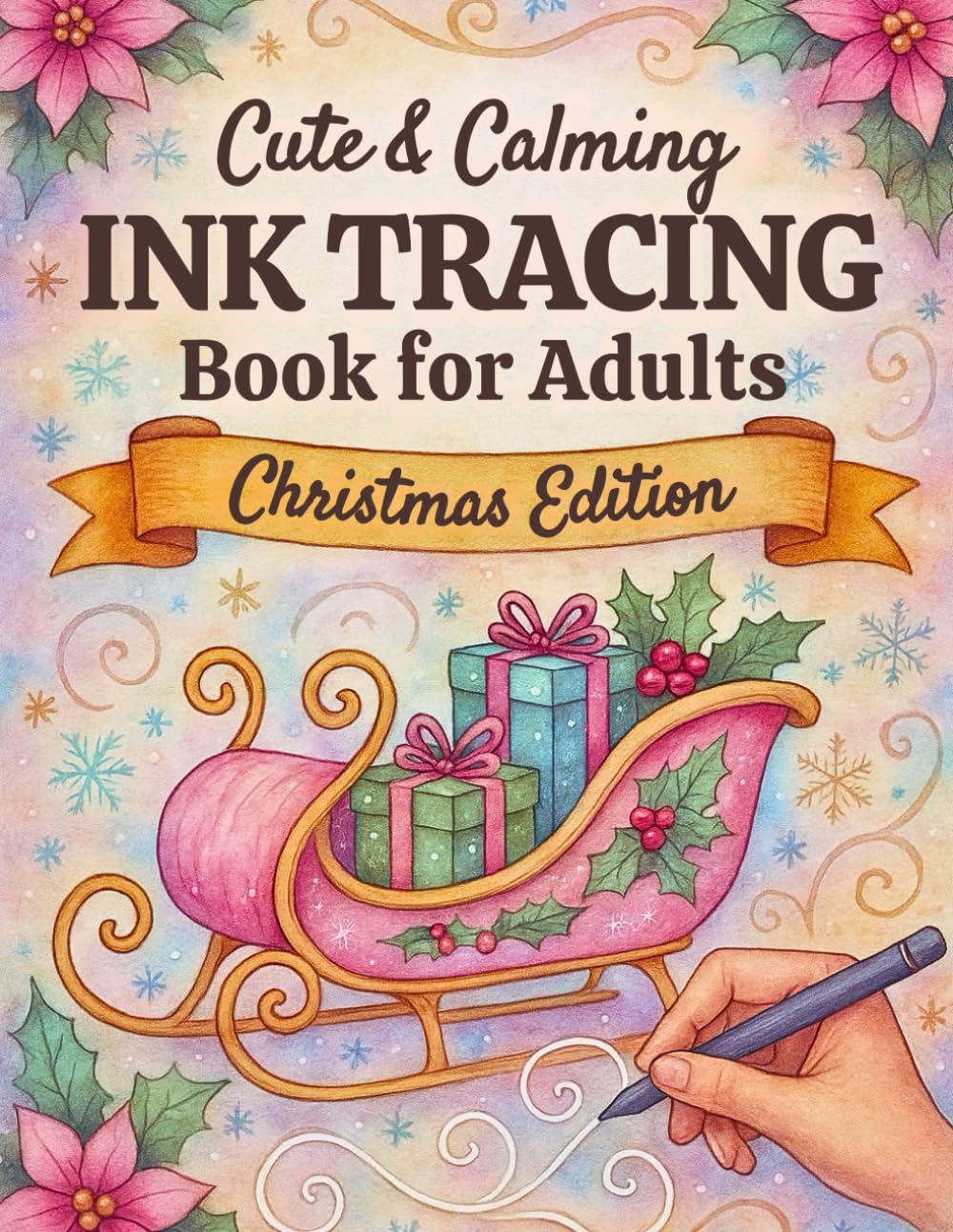 Cute & Calming Ink Tracing Book for Adults - Christmas Edition: Trace the White Lines with a Black Pen to Reveal Festive Worlds of Calm and Creativity