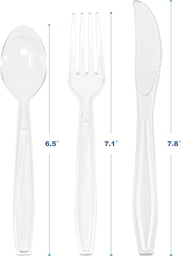 Miniatura 4 de EDI Juego de cubiertos de plástico transparente, 32 tenedores, 32 cuchillos, 32 cucharas (6)