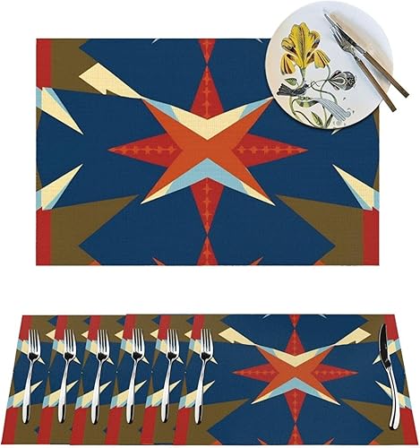 6 PCS PVC Placemats Set Place Mats Big Star Arrow Non-Slip Weave Place Mats 12" x 18" Farmhouse Durable Table Mat Set for Family Dinners Wedding