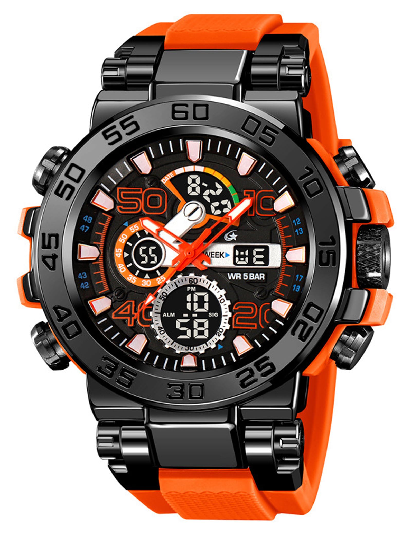 findtime Orologio da uomo sportivo militare impermeabile digitale analogico orologio tattico esterno grande quadrante orologi da polso Dual Time LED luminoso sveglia cronometro Relojes para Hombres
