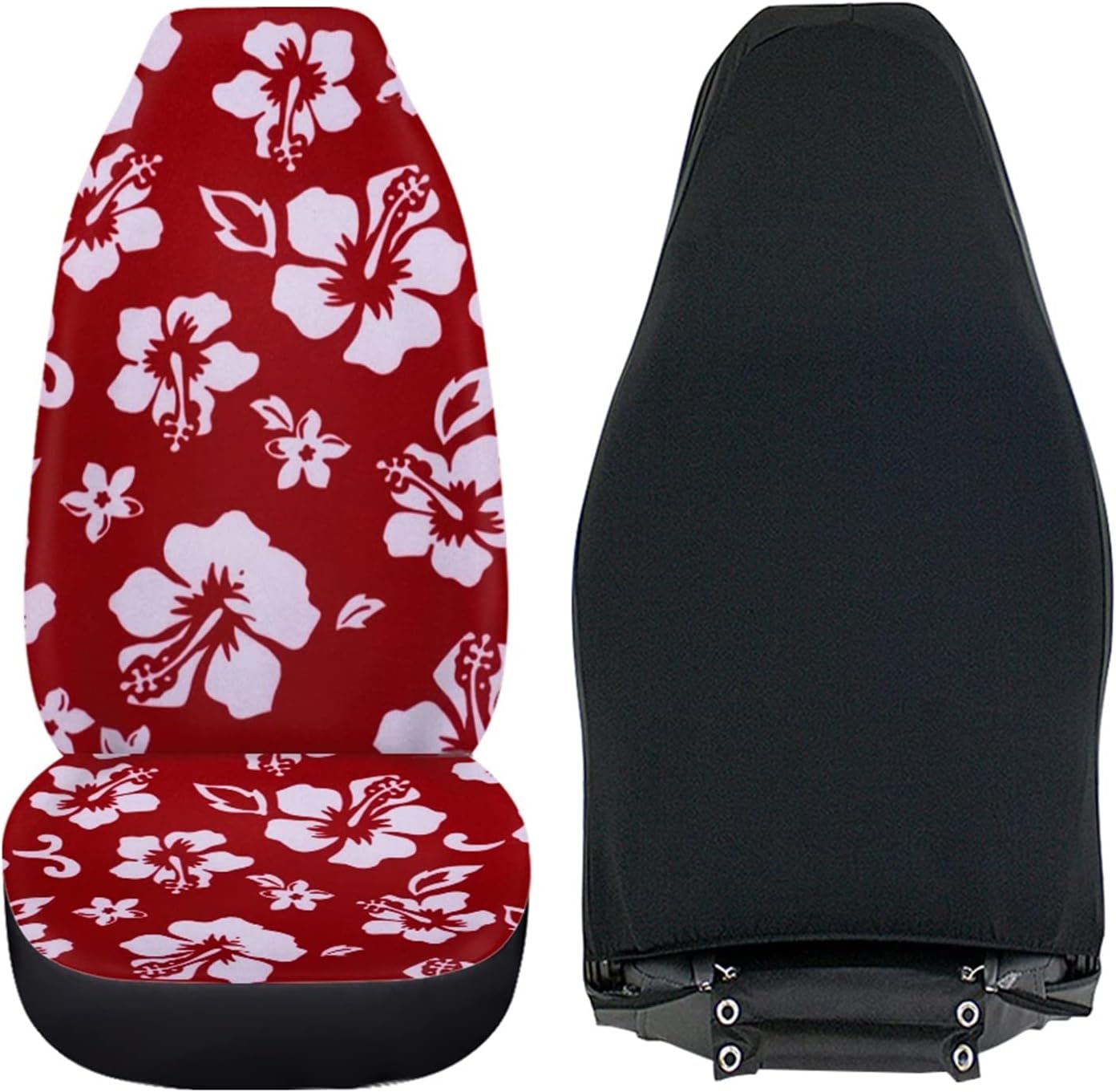 Dreaweet Red Car Accessories for Women Stylish Hibiscus Flower Print Car Seat Covers Front Seats Only,Hawaiian Seat Covers Universal for SUV Trucks Sedan