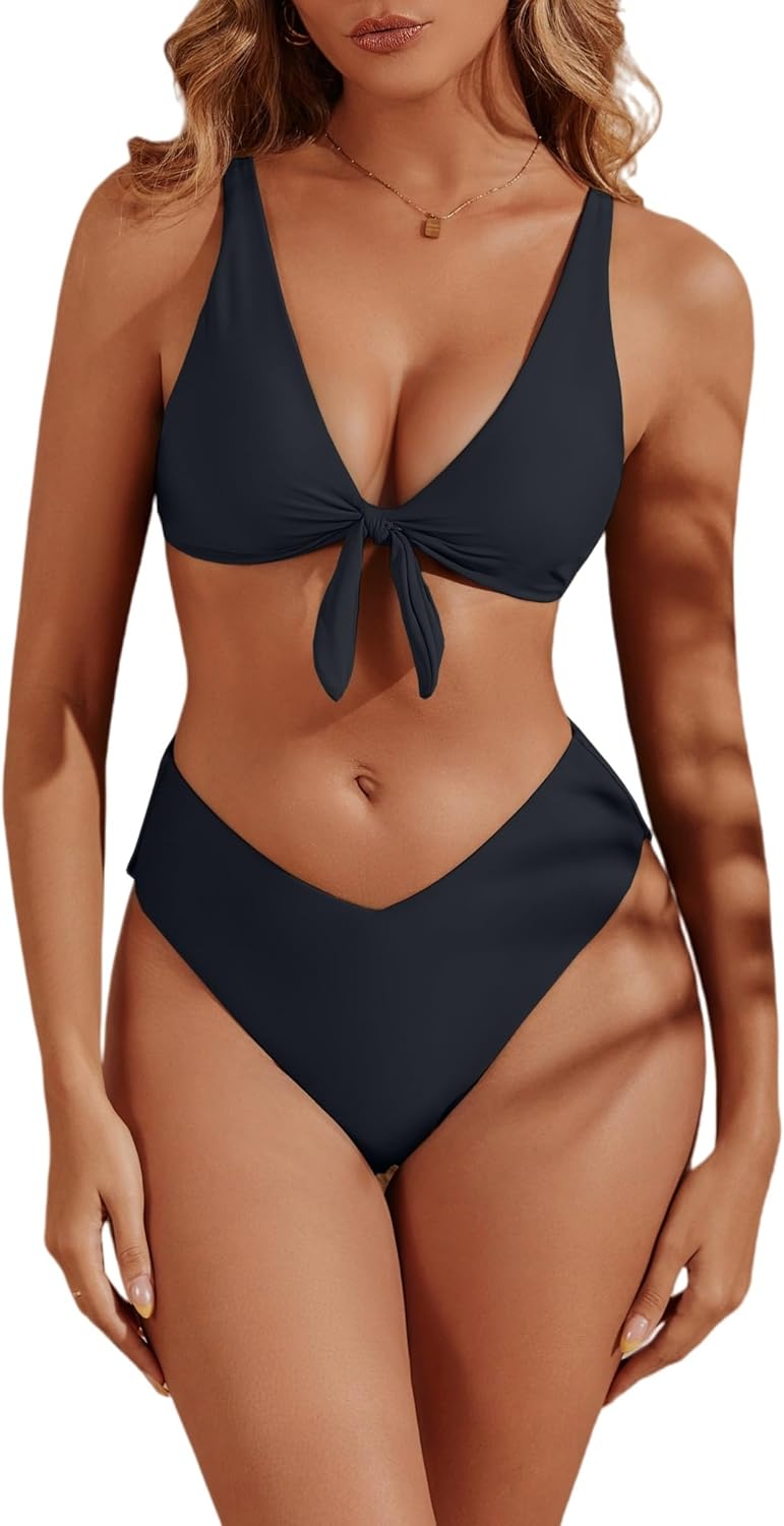 geluboao Bikini Sets for Women Two Piece Swimsuit High Waisted V Neck Tie Kont Push Up Swimwear Bathing Suit