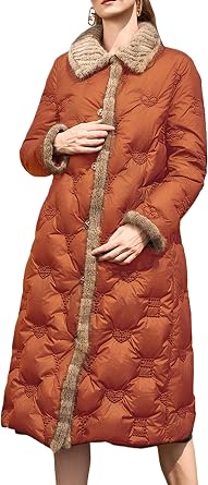Womens Winter Puffer Jackets Down Coat Long Sleeve Full-Length Packable Down Coat with Fur Collar