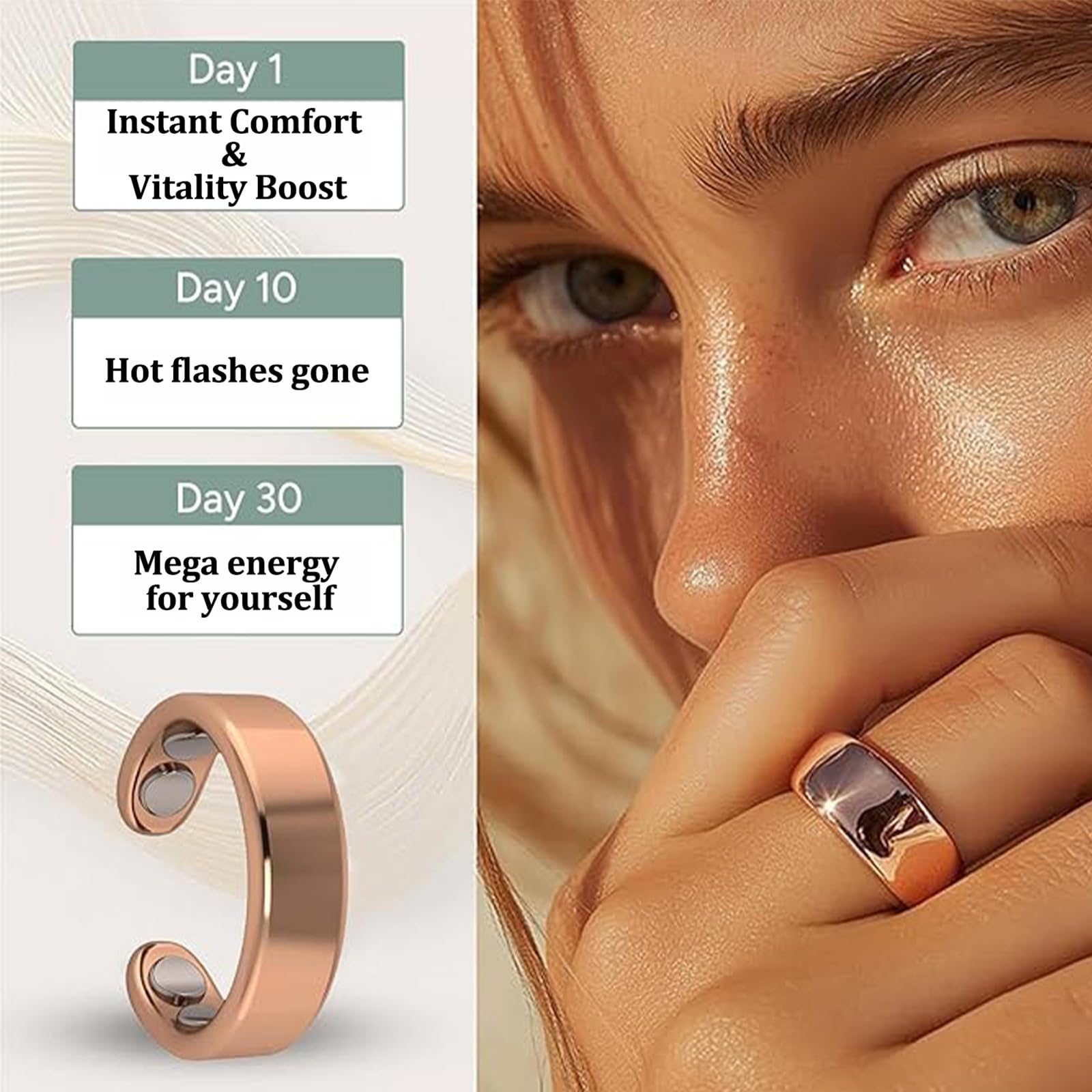 STOAT Magnetfeldtherapie Ring Bague de Magnétothérapie, Design Ouvert Ajustable, Hypoallergénique, Améliore Le Sommeil et Réduit Anxiété pour la Vitalité (Doré)