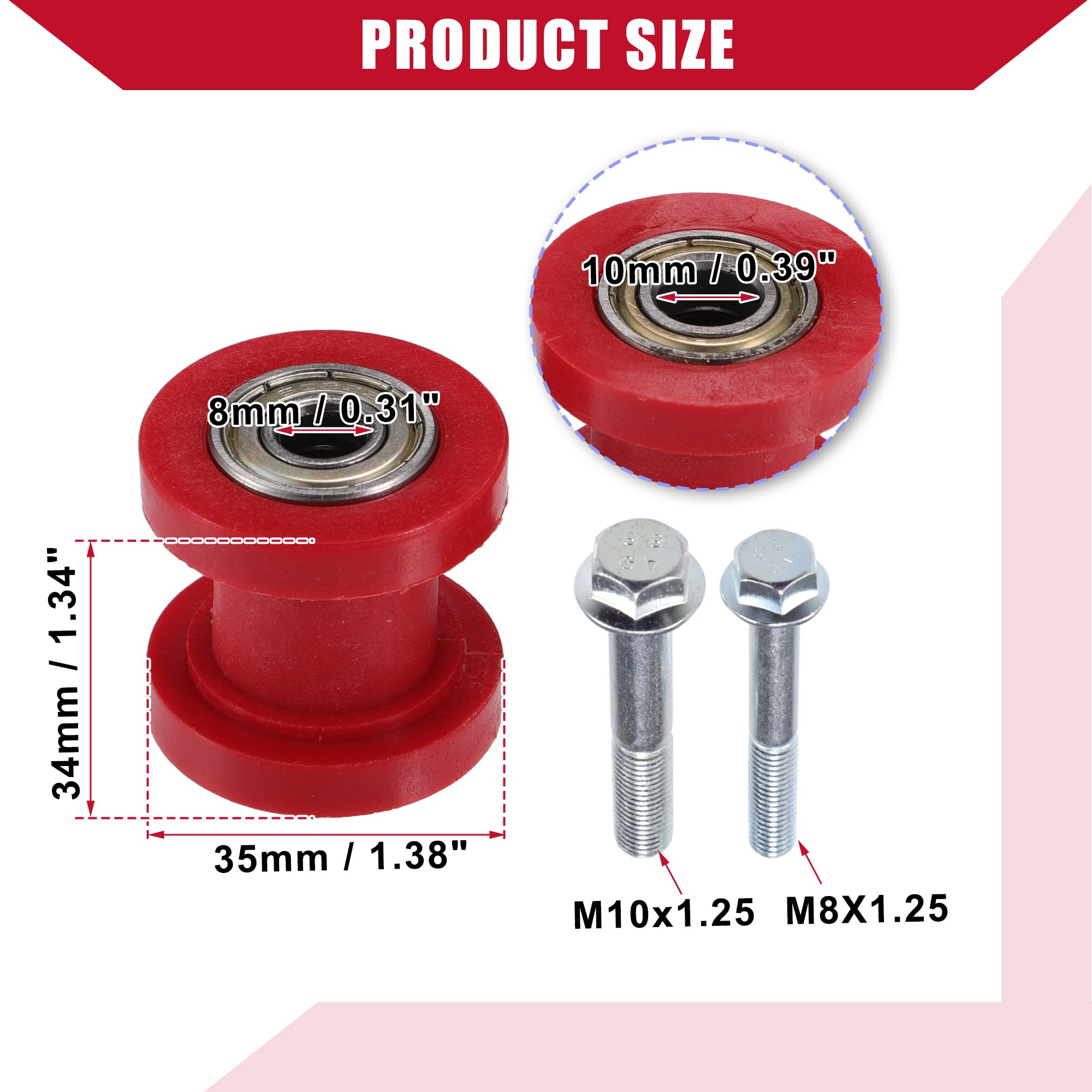 Tenditore a Rulli per Catena/per Moto 8mm 10mm 2 Set Rosso