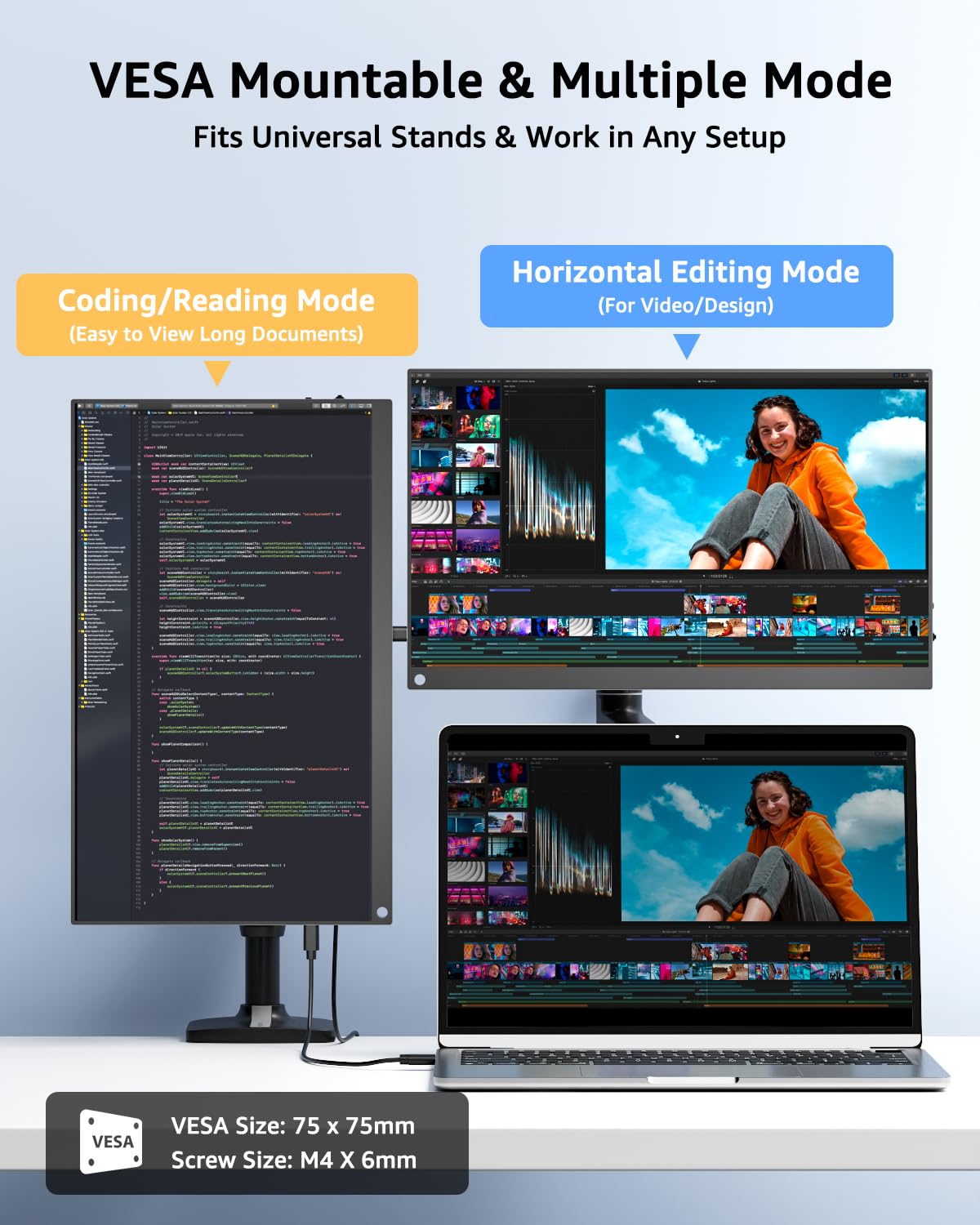 Yodoit Monitor Portatile 14" 100% sRGB Display IPS FHD 1920x1200P | Secondo Schermo Esterno per laptop con Connettività USB-C e HDMI, con Altoparlanti e Custodia, Compatibile con PC, Mac, PS e Xbox