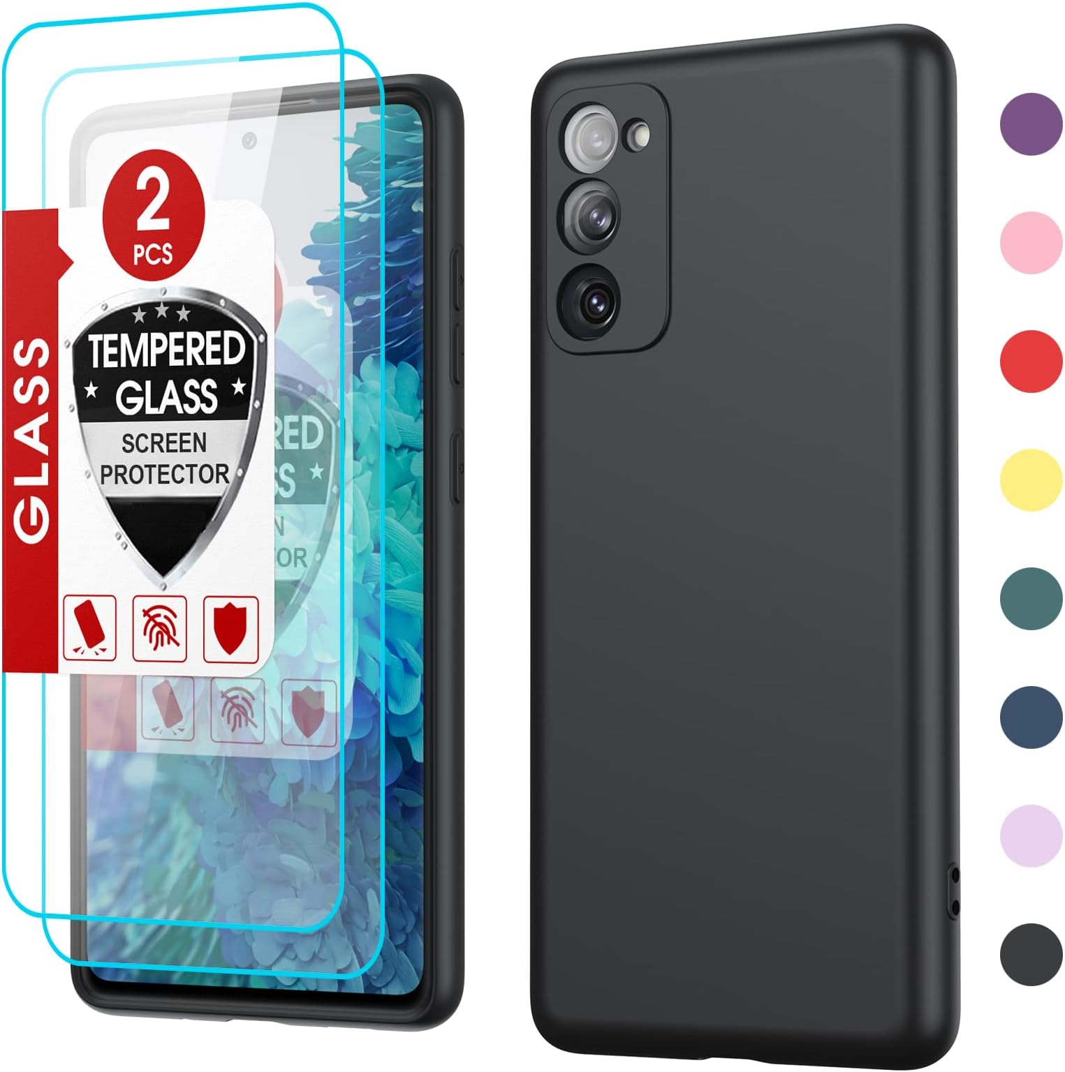 LeYi for Samsung Galaxy S20 FE 5G Case: S20FE Case with [2 Pack] Tempered Glass, Liquid Silicone Soft Microfiber Liner, Black