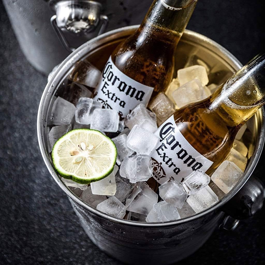 Cubitera Botella Vino Cubo de Hielo de Acero Inoxidable, Cubo de Acero Aislado, Cubo para champán, Asas de Transporte, Enfriador de Vino y Cerveza para refrigeradores de Fiestas