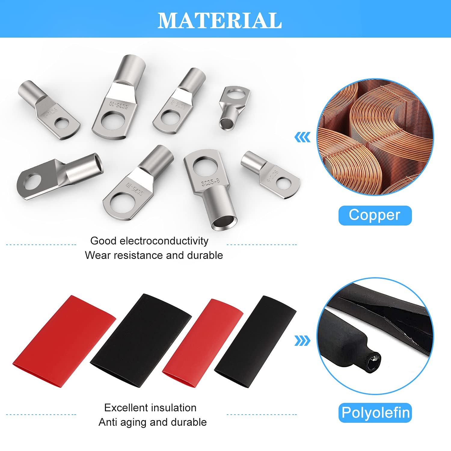 120 Pcs Assorted Heavy Duty Wire Lugs Battery Cable Tinned Copper Eyelets Tubular SC Ring Terminals Connectors With Spy Hole Assortment Kit - Foto 6