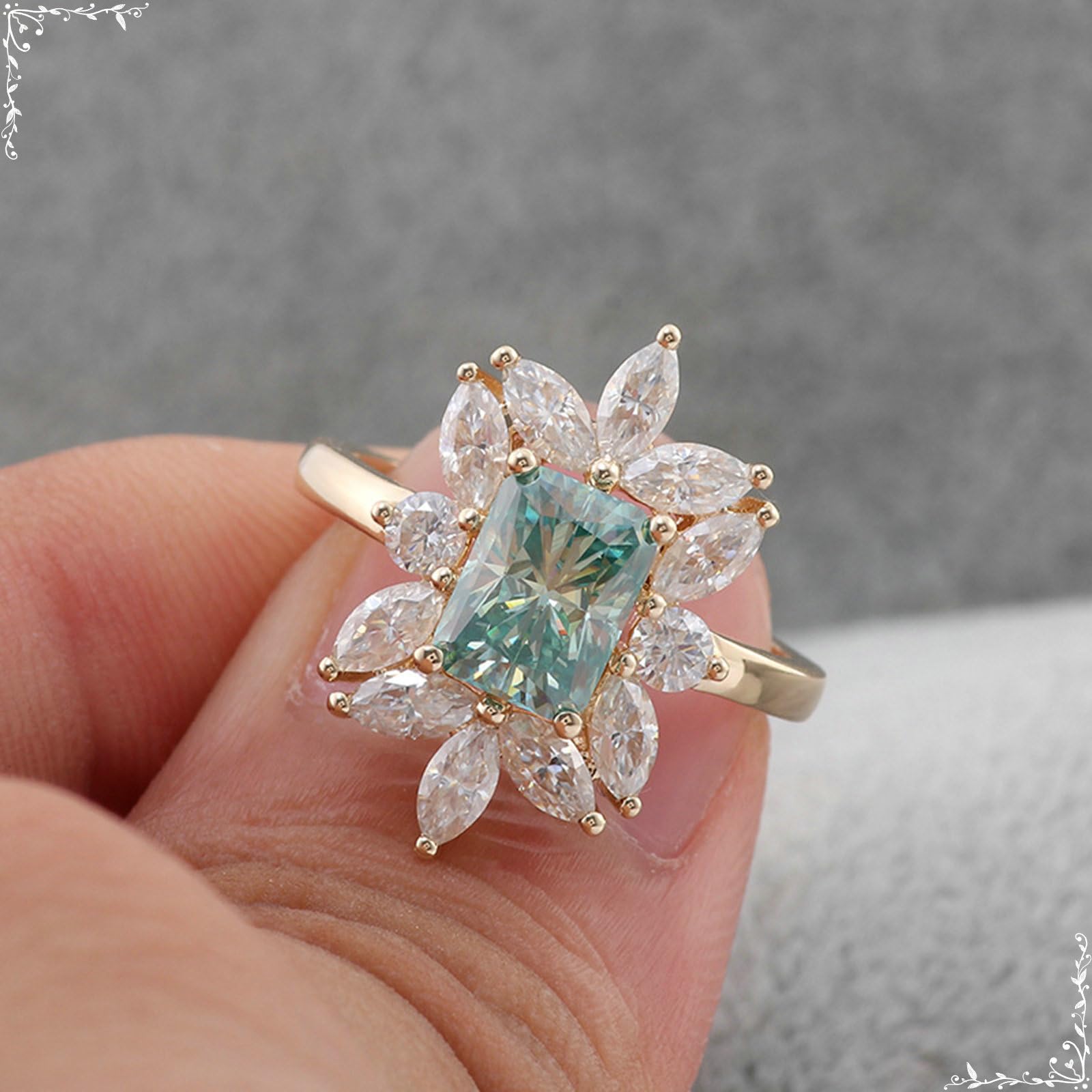 Anello da donna sottile, anello di fidanzamento con fiore con moissanite, oro rosa, regalo per donne
