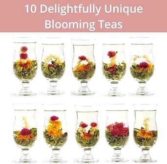 Blooming Tea Flowers Gift Set, 10 Unique Varieties Flowering Tea Balls, Individual Packing Handmade Flower Tea, Blooming Green Tea with Flowers for Tea Lovers, Anniversary, Valentine, Birthday