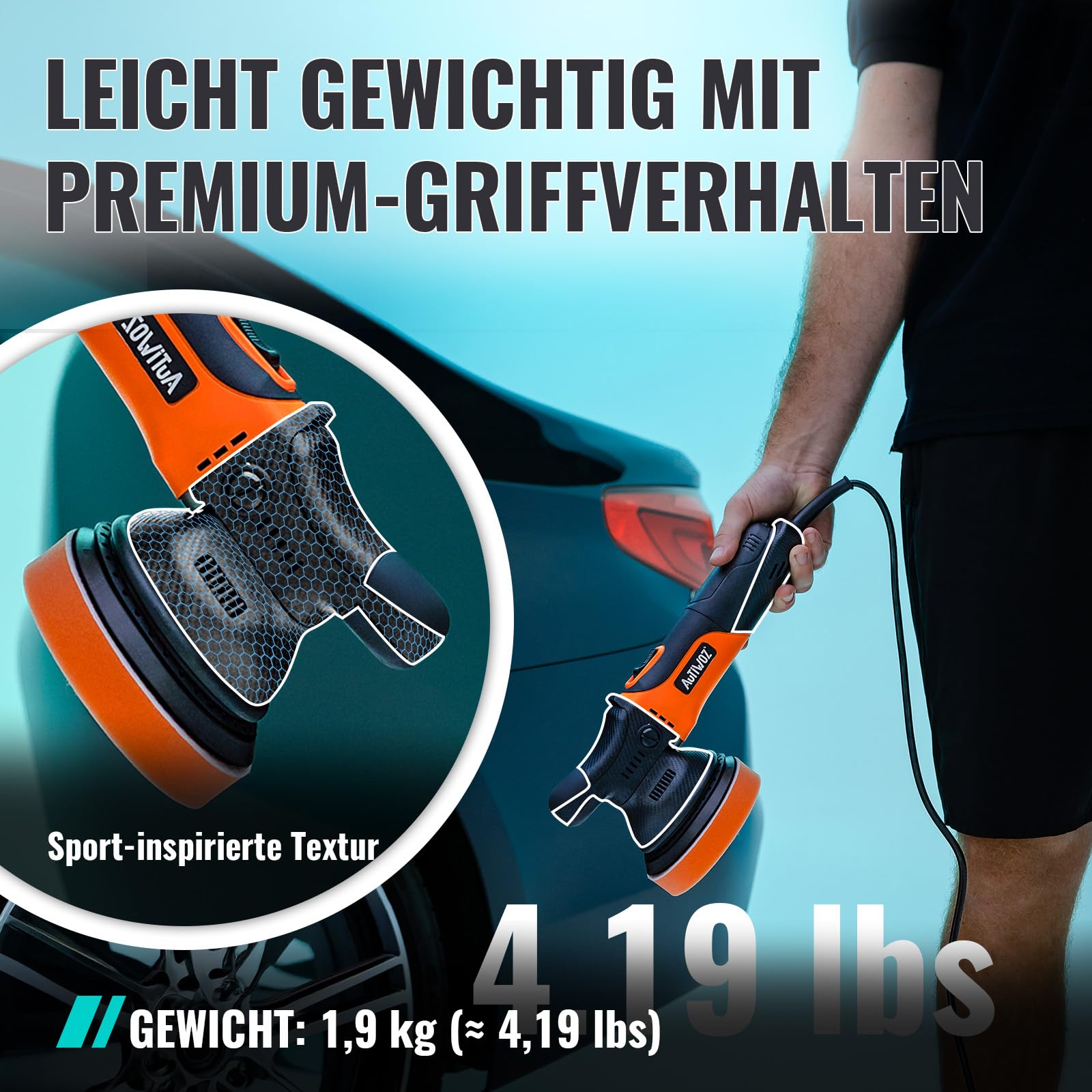AUTIWOZ W01 125mm Auto Poliermaschine,Kleine Exzenterpolierer,9mm Orbit Politur Set,Polier maschine mit 6 variablen Geschwindigkeiten (2000-6200 U/min),für Autodetailing Polieren und Wachsen