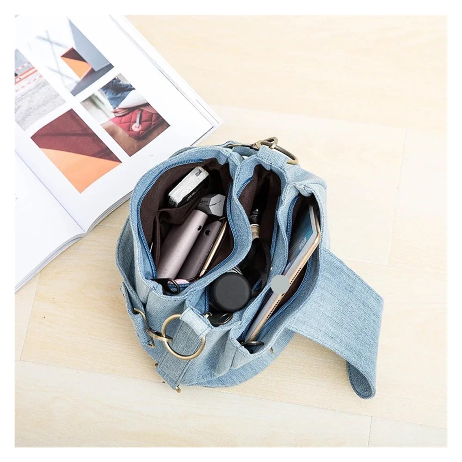 Borsa Jeans Donna Borsa a tracolla casual da donna in denim, borsa a secchiello, a viaggio blu