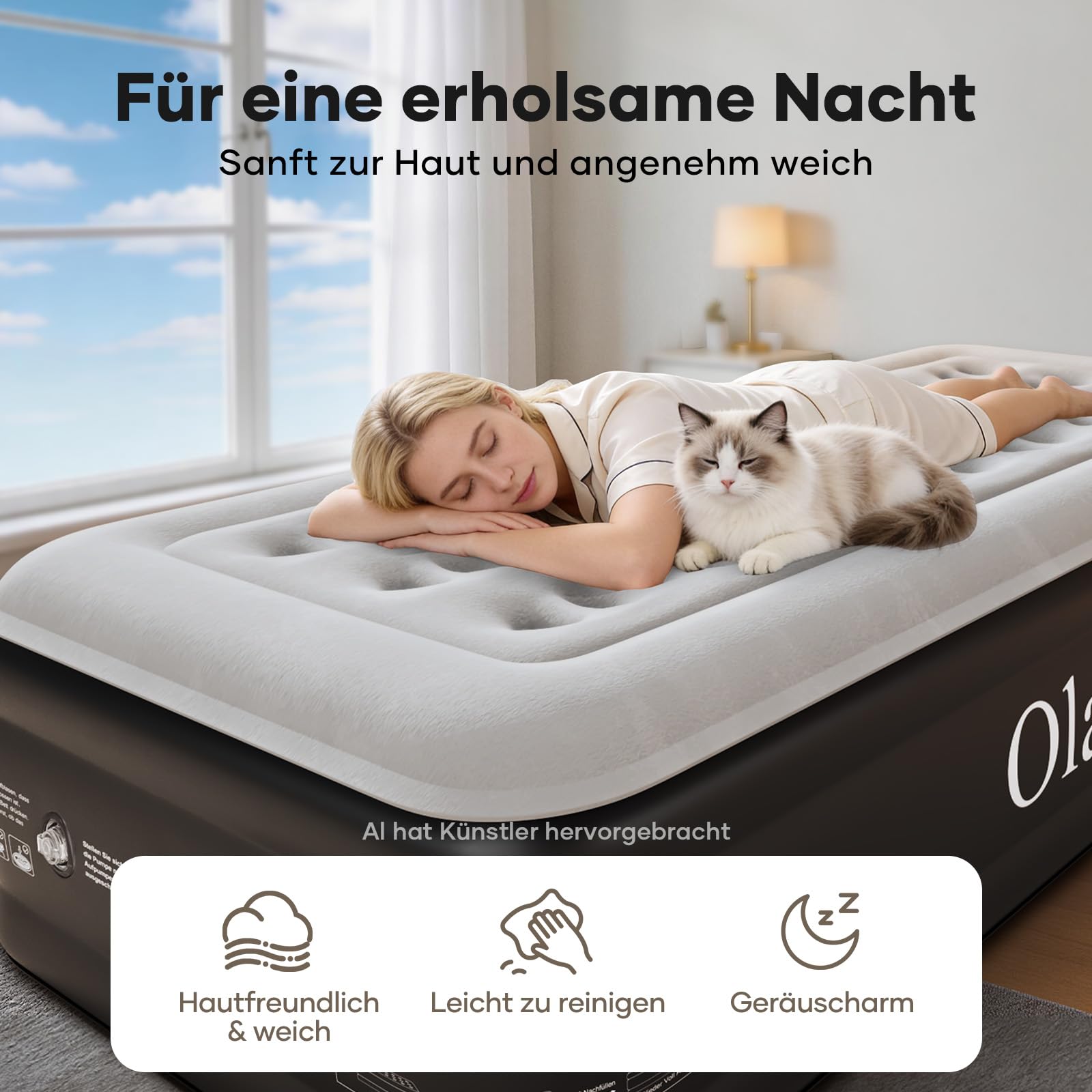 OlarHike Luftmatratze selbstaufblasend 90x200x46 cm Luftbett 1 Person | Gästebett mit Pumpe für Camping, Studentenwohnung und Zuhause. Wasserfestes PVC, weiches Flockbett, bis 150 kg belastbar