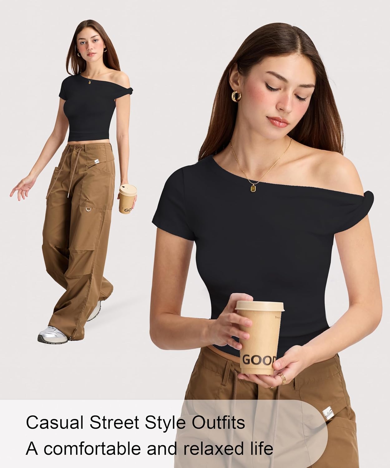 Women Summer Off Shoulder Tops Y2K Going Out T Shirts Double Lined Crop Top Fashion Clothes Trendy Outfits - Image 2