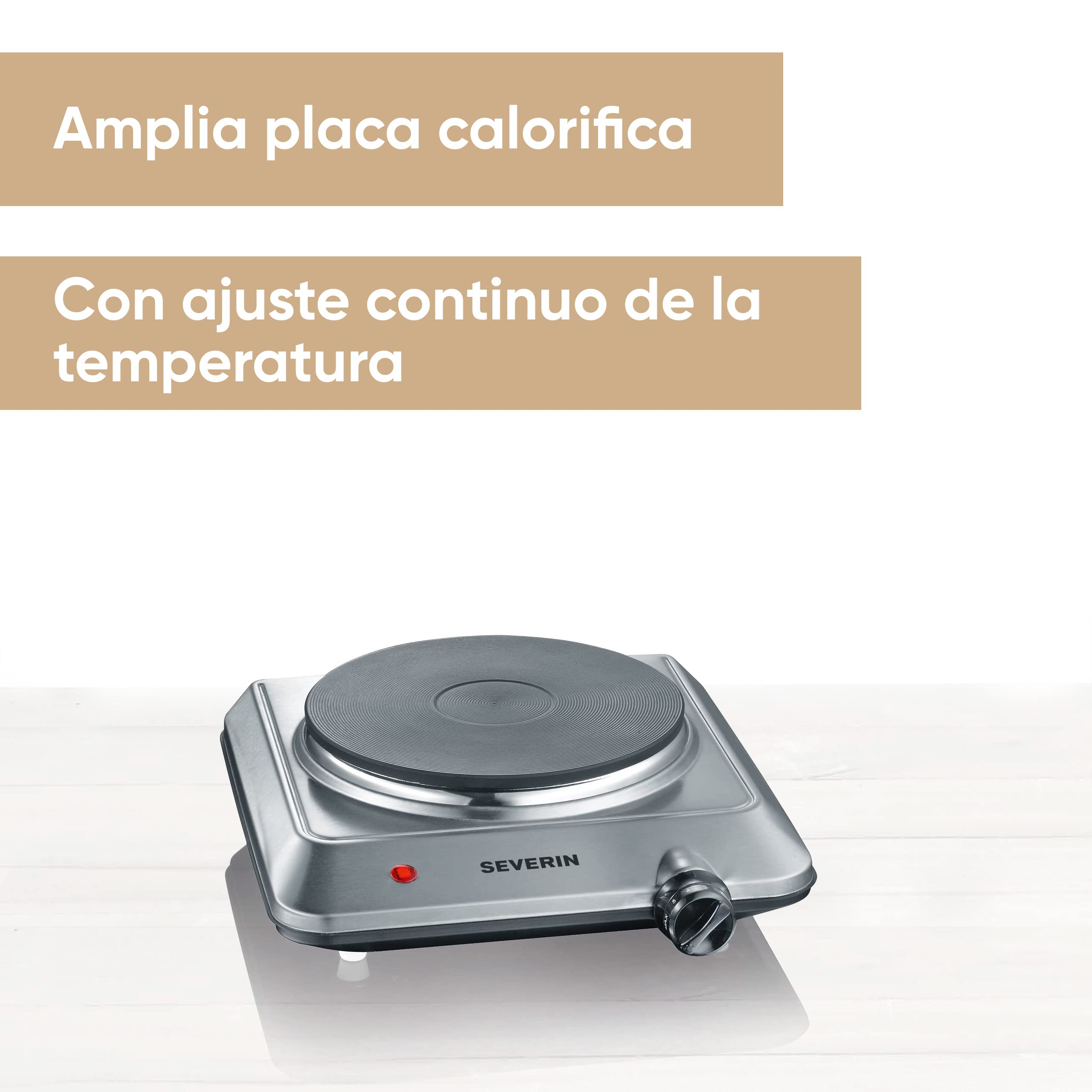 SEVERIN Placa de cocina portátil, placa eléctrica para cocinar fácil de limpiar, hornillo eléctrico con termostato regulable, acero inoxidable cepillado, 1500 W, KP 1092
