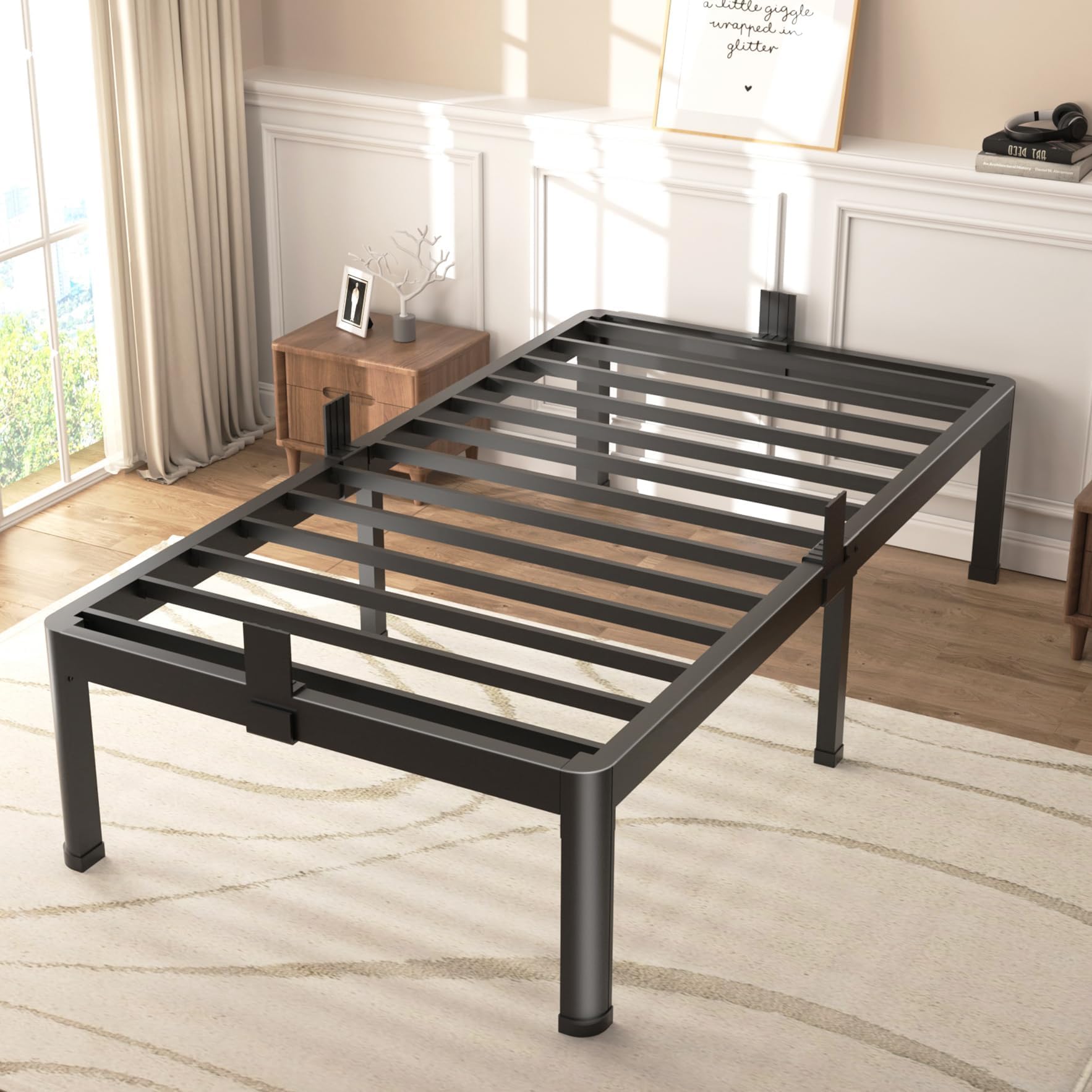 FUIOBYVV Twin XL Bed Frames with Round Corner Edge Legs 14 inch High 3500 lbs Heavy Duty Metal Platform Bed Frame Twin Size No Box Spring Needed/Non-Slip/Steel Slat Support/Noise Free