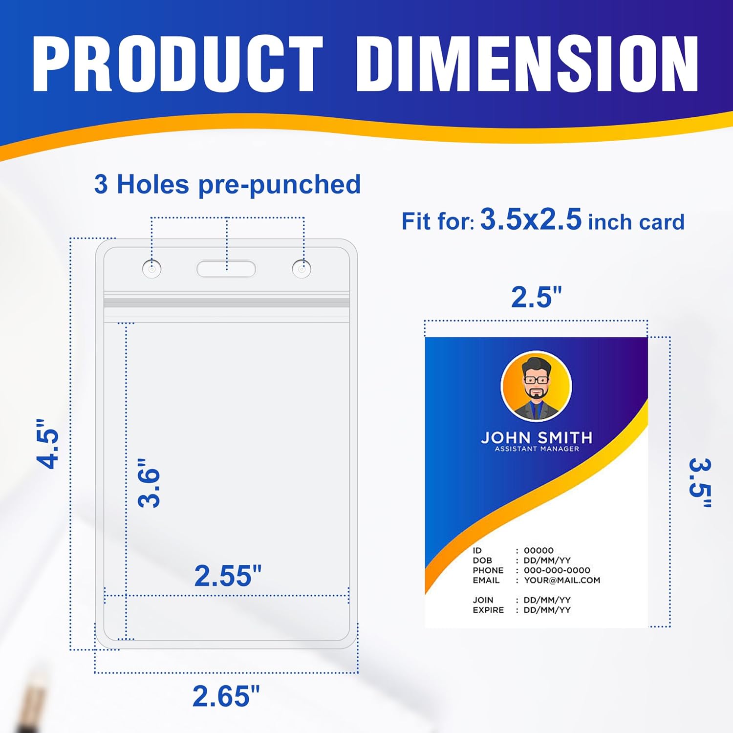 10Pack Vertical ID Badge Holder - Extra Thick Clear ID Card Holder with Waterproof Resealable Zip - Name Tag Holder for Nurses, Office and School
