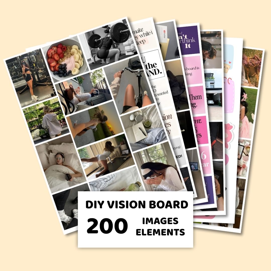 Manifestation Poster | 2026 Vision Board Supplies (200+ Elements, 12 A4 Sheets, A4 Board with Hook) Aesthetic | Life Goals Quotes Daily Affirmations for Women | Manifestation Posters | Manifest Dream Life Poster for Wall