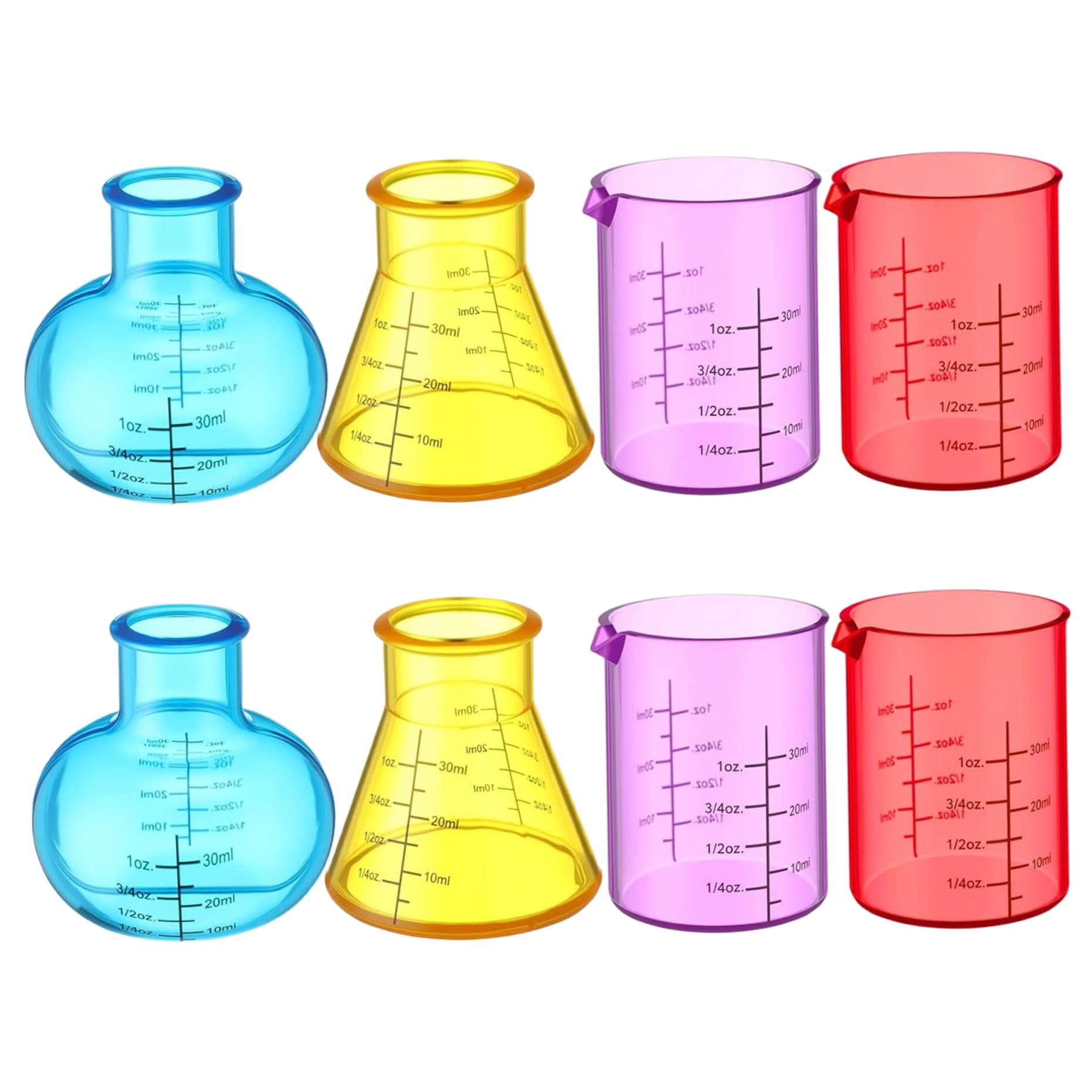 Plastic Beakers, Colorful Beaker Set with Different Shapes 8Pcs Plastic Educational Science Kits for DIY, Experiment, Chemistry, Studies