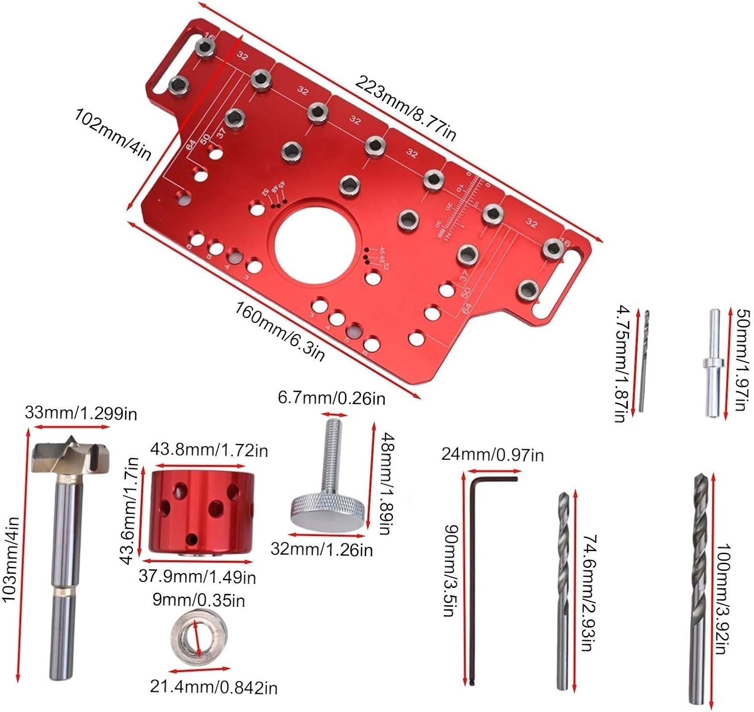 2-in-1 Door Handle And Shelf Pin Drill Guide Template, Precision Aluminum Jig For Woodworking, 3 Hole Distances 64Mm To 192Mm(Type B)