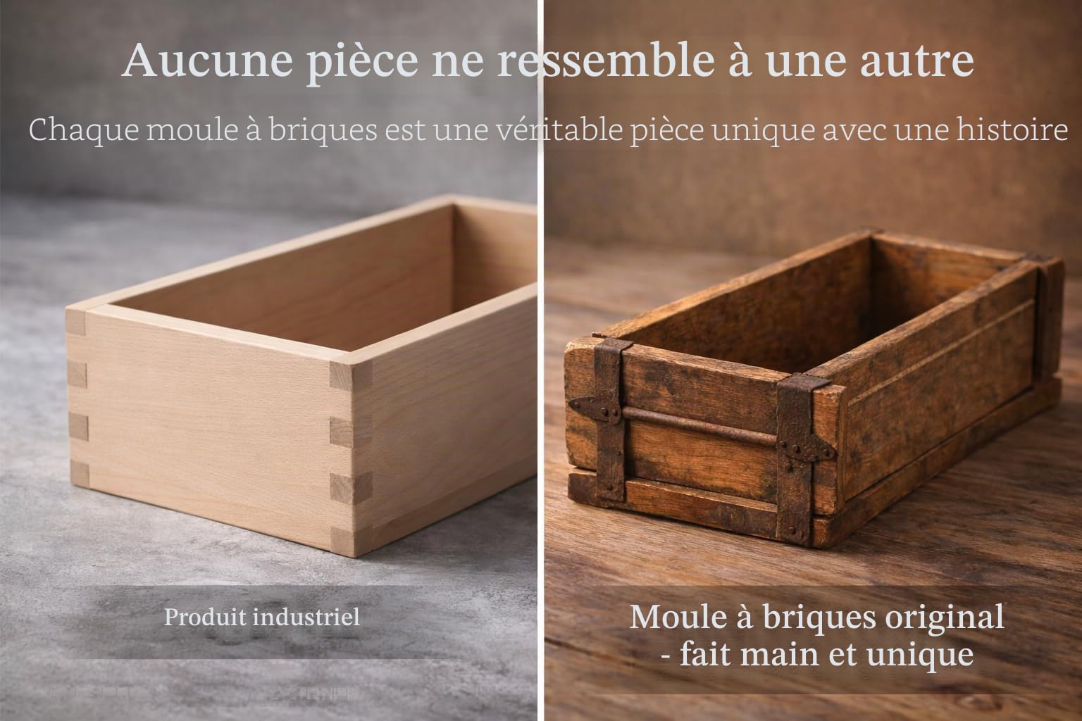MC-Trend lot de 2 caisses en bois uniques en forme de brique avec ferrures métalliques marron en vieux bois 32 cm boîte de rangement rustique boîte en bois aspect usé style maison de campagne rétro f