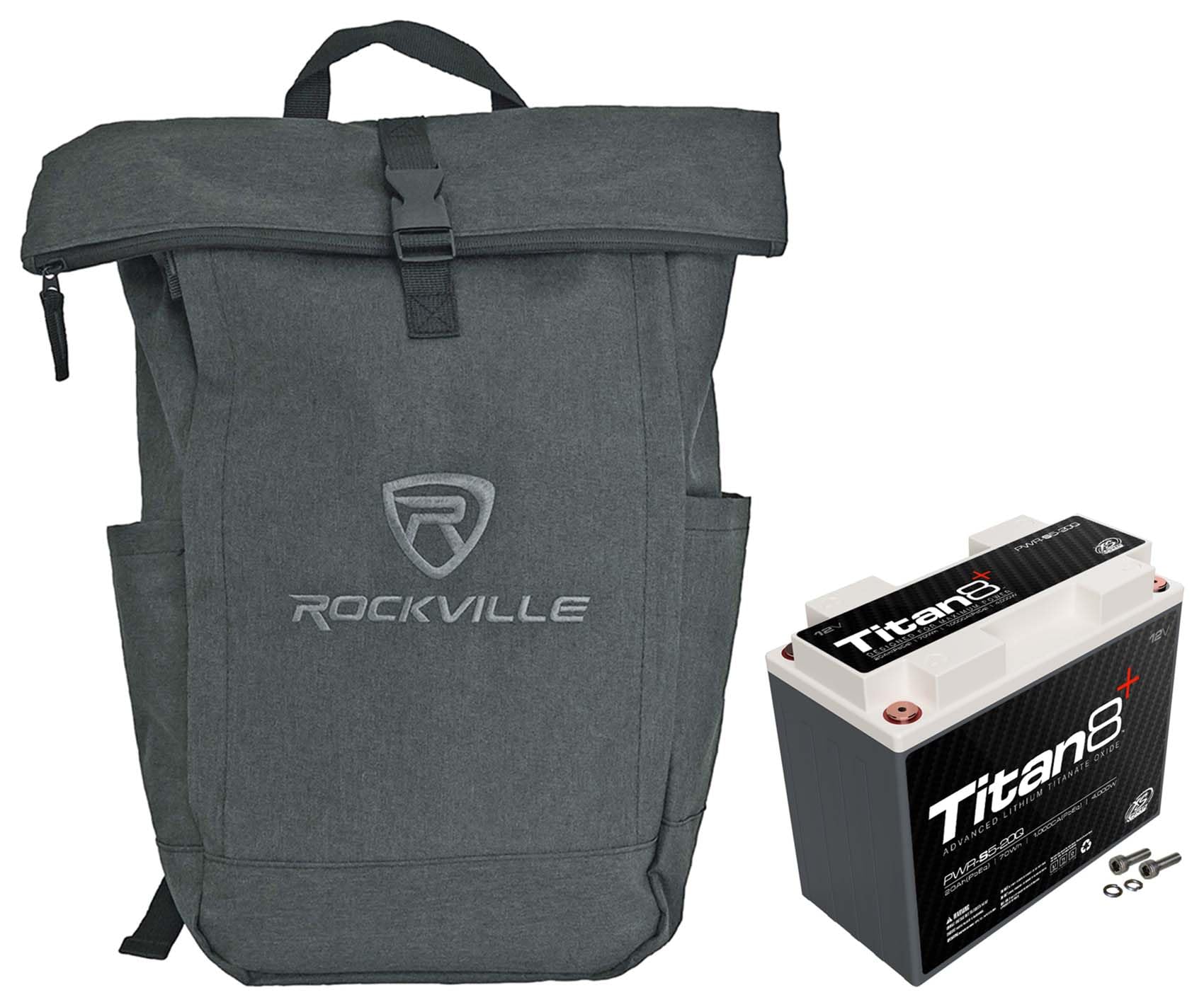 Audiosavings PWR-S5-20Q Bundle: 12V 4000-Watt Titan8 Lithium Titanate Battery, Max 1,335 Amps, BCI Group 20/20L, M6 Terminals, Free RPAK charcoal backpack with Padded Laptop Pocket, 2-items