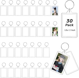 30 Pcs Photo Keychain, Acrylic Picture Keychain Holder for Insert 1.8 x 1.1 Inch Photo, Personalised Keychains Photo Frame with Split Ring, Blank Clear Keychains for DIY Craft Xmas Graduation Gift