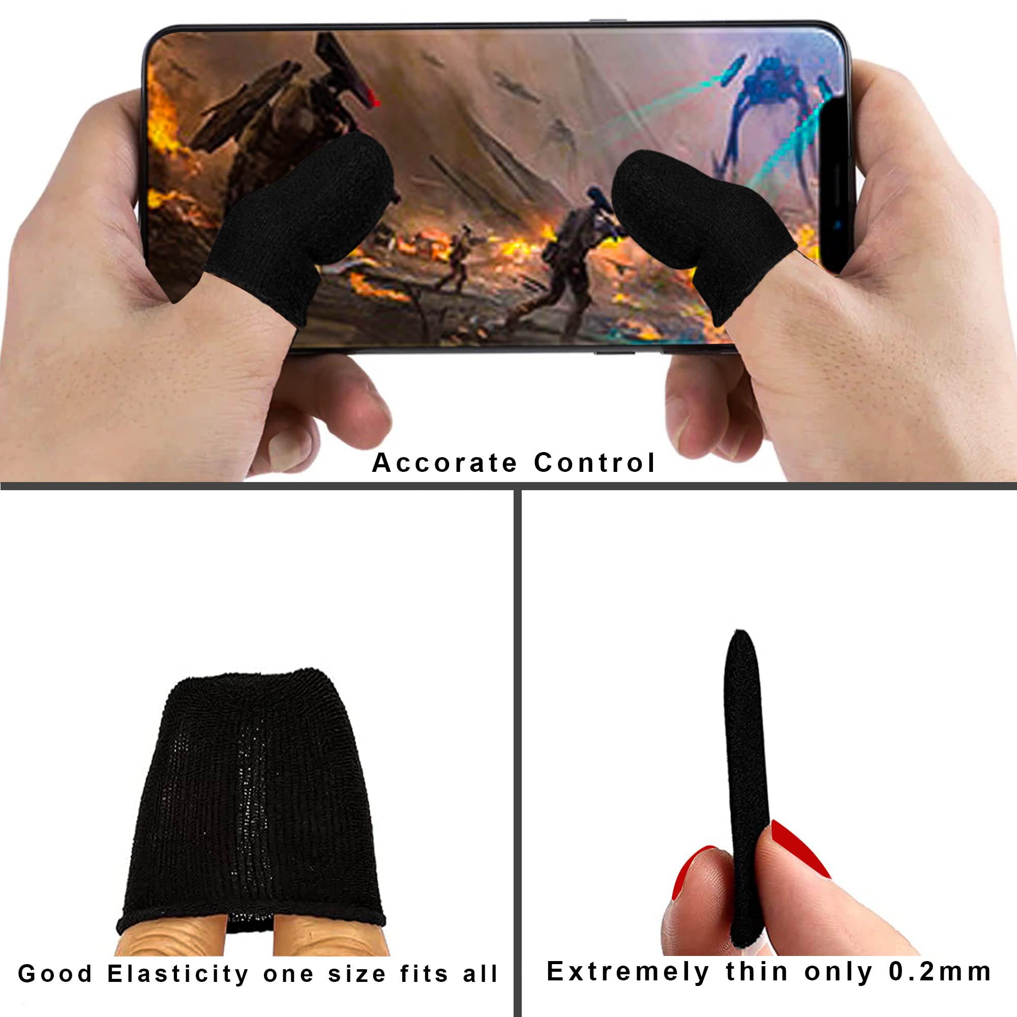Lot de 4 manchons de doigt pour jeux mobiles, fonctionnement fluide, anti-transpiration, extrêmement fins, compatibles avec téléphones portables et tablettes