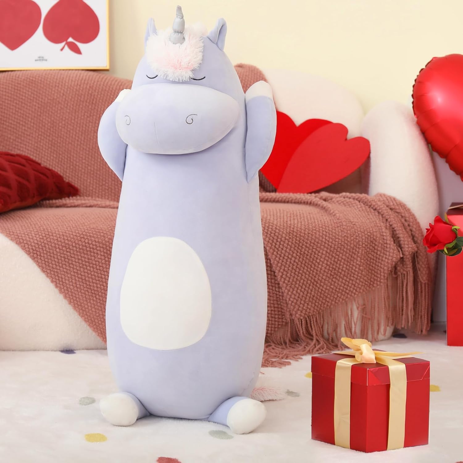 MorisMos Unicorn Body Pillow, 36.2'' Plush Unicorn Stuffed Animal, Super Soft Animal Pillow for Girl Kid, Giant Stuffed Animal Gifts for Christmas Birthday Valentine's Gift,Blue