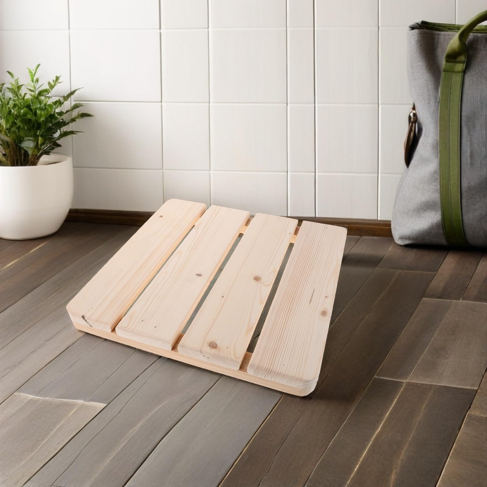 PACKOVE 2 Piezas Alfombra de Ducha de Madera Maciza Antideslizante Listones, Fácil de Limpiar Suelo Elevado de 30cm para Baño, SPA o Sauna Instalación Sencilla