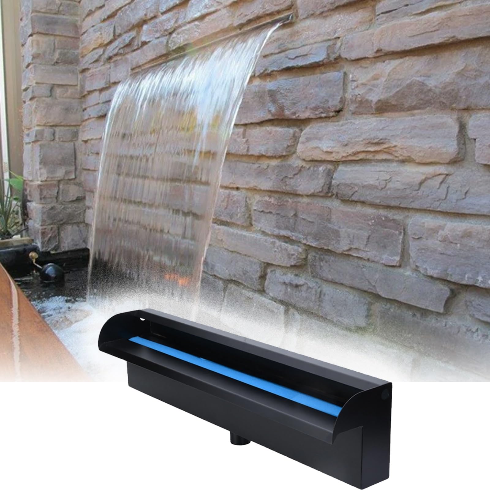 Sfioratore a cascata Canali Per Giochi D'acqua Da Giardino, Beccucci A Cascata In Acciaio Inossidabile, Sfioratore A Cascata Per Laghetto Paesaggistico - Flusso Regolare(Black,24"/61cm)
