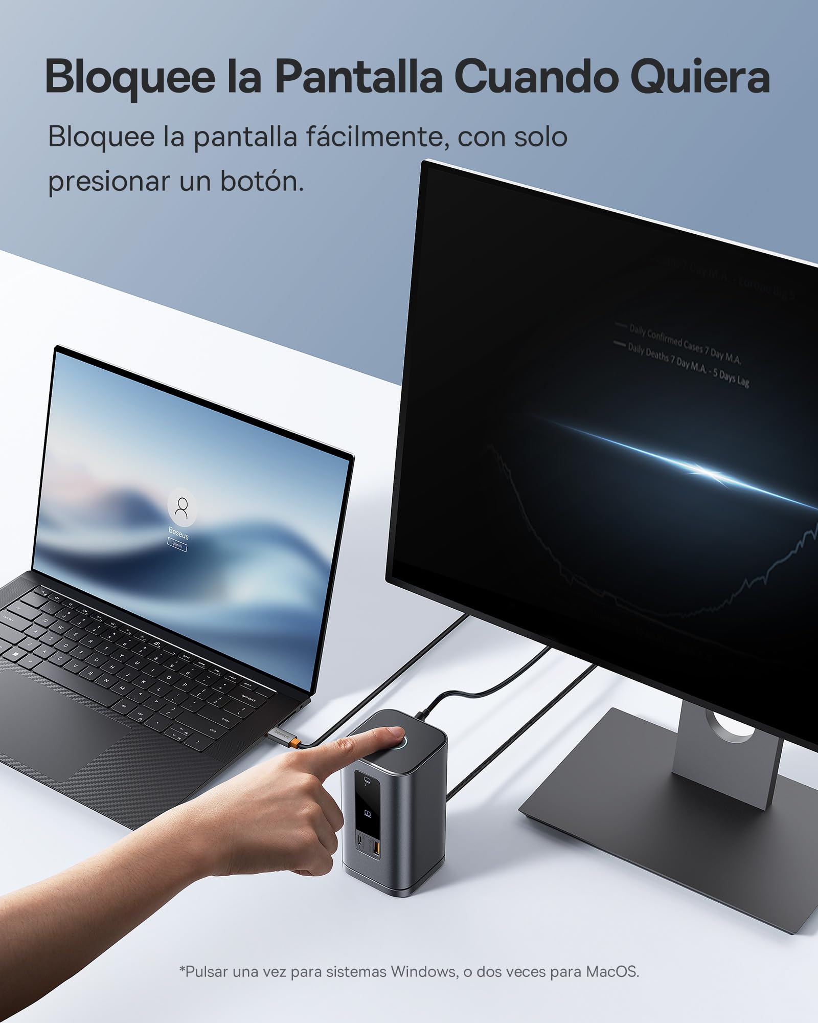 Baseus Spacemate 11 en 1 Docking Station 3 Monitores para Windows, con Pantalla Inteligente, 4K HDMI/DP, 10Gbps USB-C/A, 100W PD, Ethernet, Audio, Compatible con HP/Lenovo/DELL/Acer