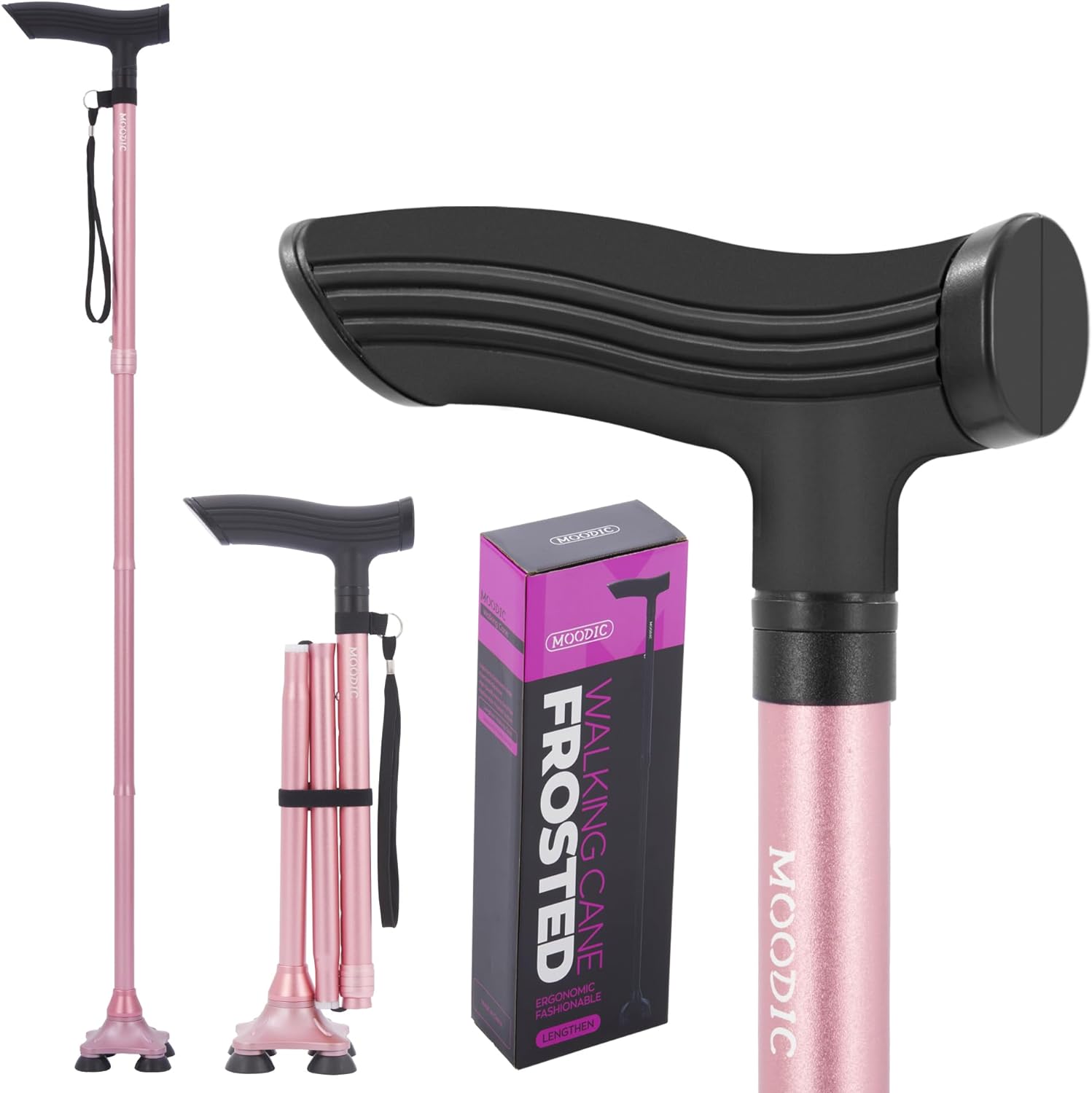 Walking Canes for Tall Men Women 6 ft 1 in and Above. Foldable; Adjustable; Comfortable Grip and Sturdy Base Extra Long Cane Easy to Travel (Plus&Black)