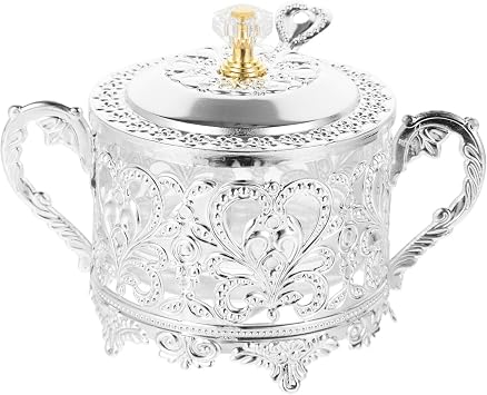 Kichvoe Glass Sugar Bowl Seasoning Jars with Spoon Silver