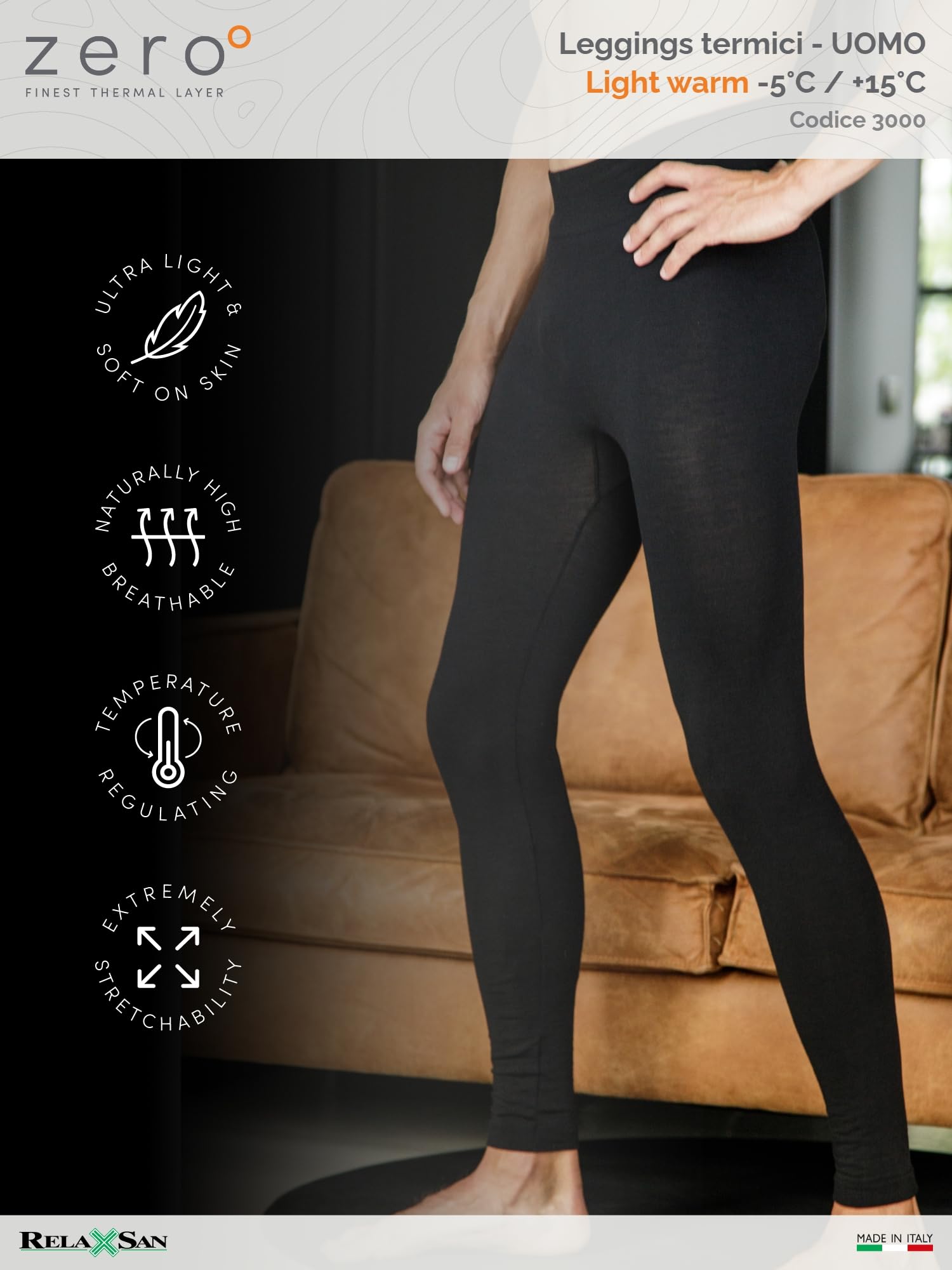 Relaxsan Zero Calzamaglia Termica Uomo con Lana Merino, Intimo Termico Traspirante, Made in Italy, cod. 3000