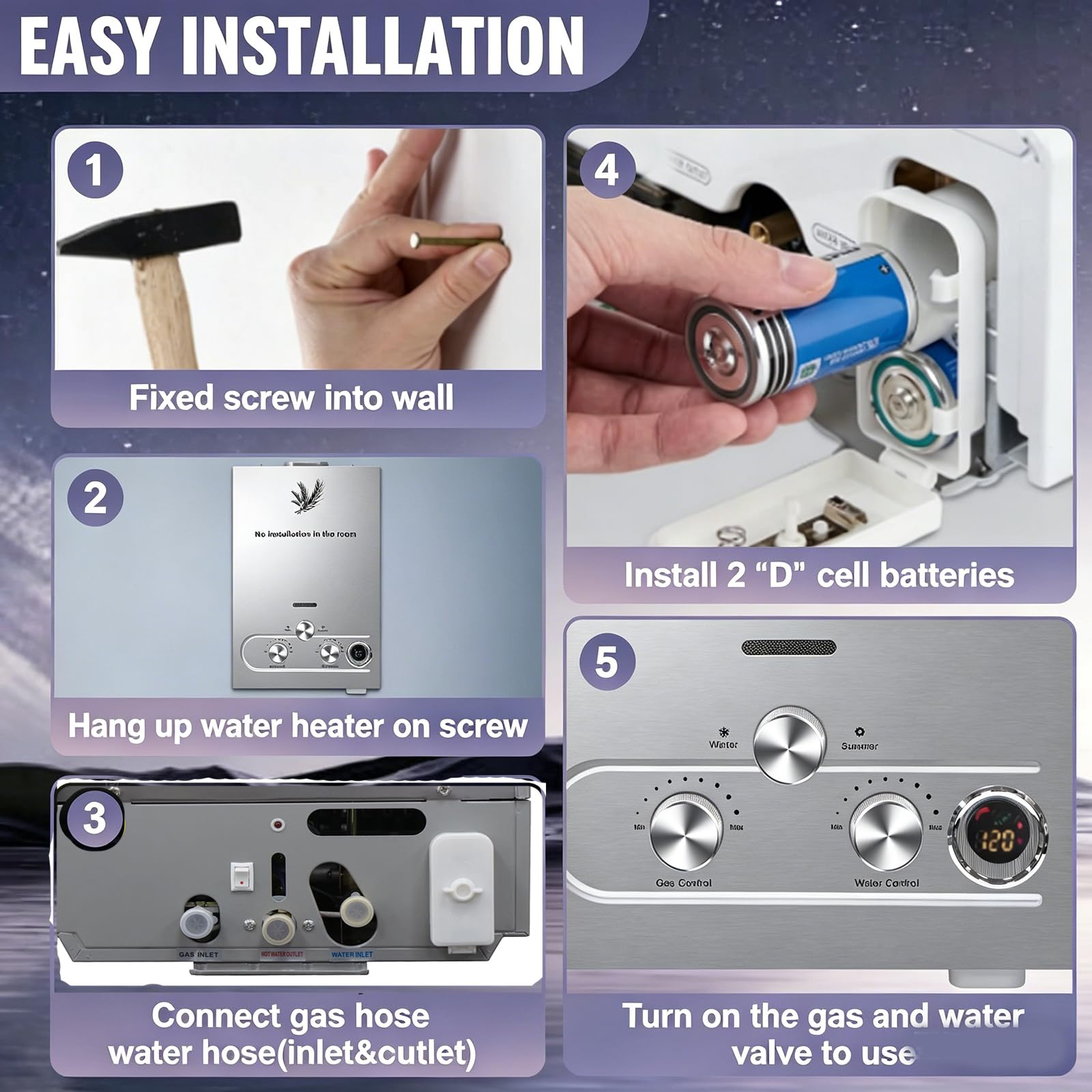 8L GPL Scaldacqua a Gas Liquefatto,Uscita Dell'acqua Calda 8L/min,16KW Shower Water Heater Gas Bagno Riscaldatore di Acqua Calda di Induzione Riscaldatore Della Parete (8, Litri)