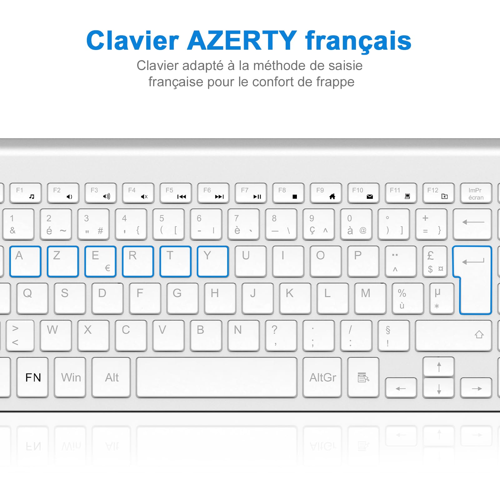 cimetech Clavier sans Fil, Clavier AZERTY Français avec Récepteur Nano USB 2.4GHz Ergonomique Compatible avec Windows/MacOS, Windows PC Laptop - Argent