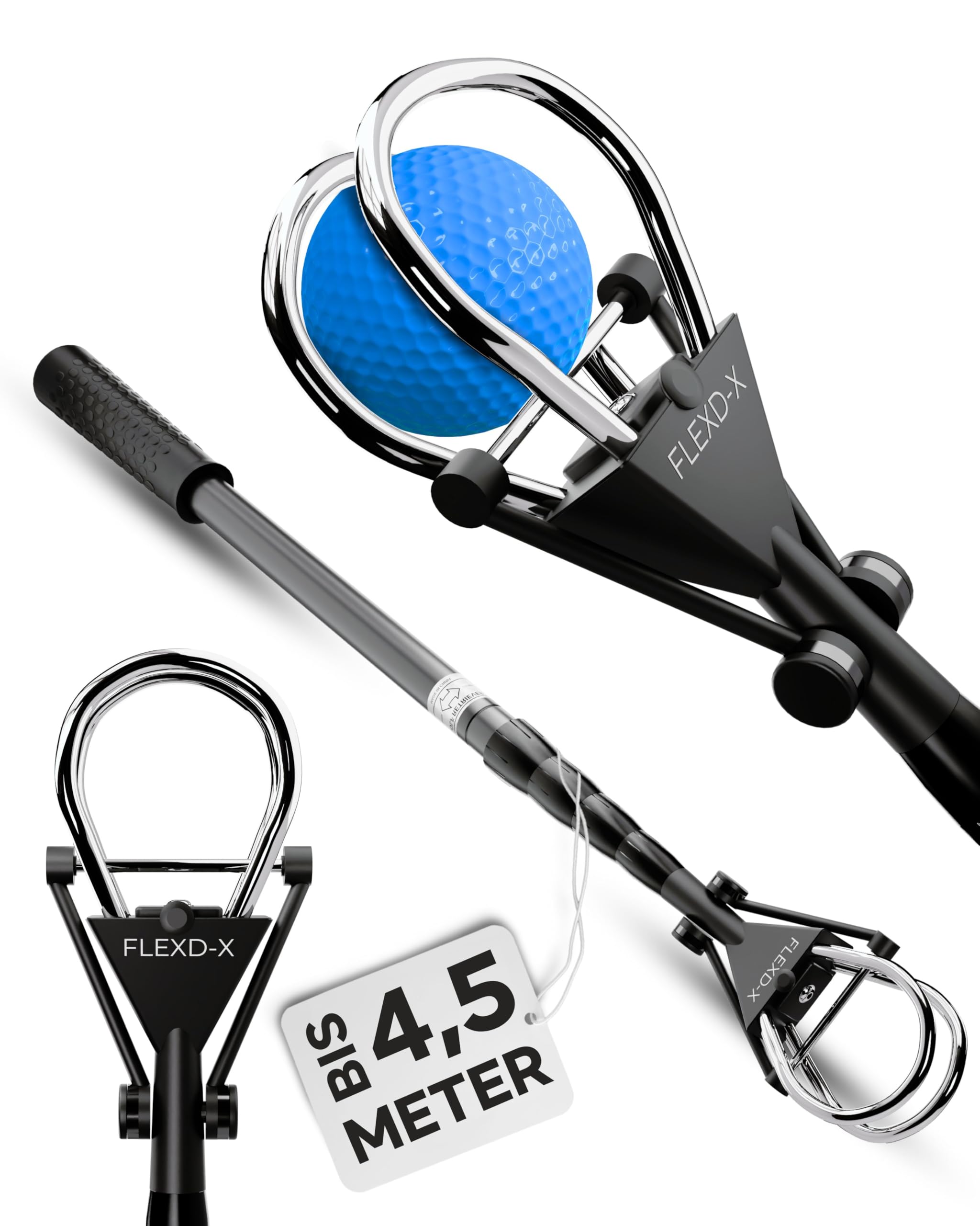 Hochwertige Golfball Angel - Bis 4,57 Meter Golf Ball Retriever - Stufenfrei verstellbare Ballangel Golf - Stabile Golf Angel Teleskop Golfballangel für Wasser, Büsche, Wiesen