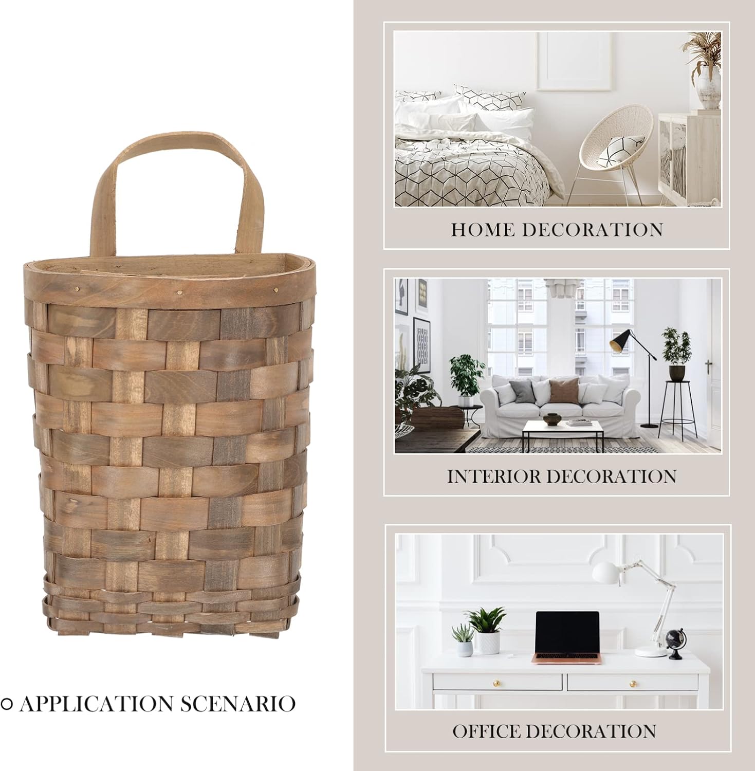 SHERCHPRY Woven Storage Baskets Wood Woven Flower Basket with Single Handle Woven Hanging Storage Basket Decorative Wall Basket Organizer for Farmhouse Wall Decor Coffee Hanging Wall Vegetable Baskets