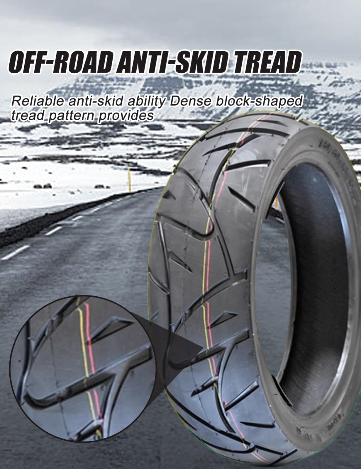 Neumático tubeless 130/70-12 para scooter, 56P 6 P.R., llanta de 12", capacidad de carga: 224 kg