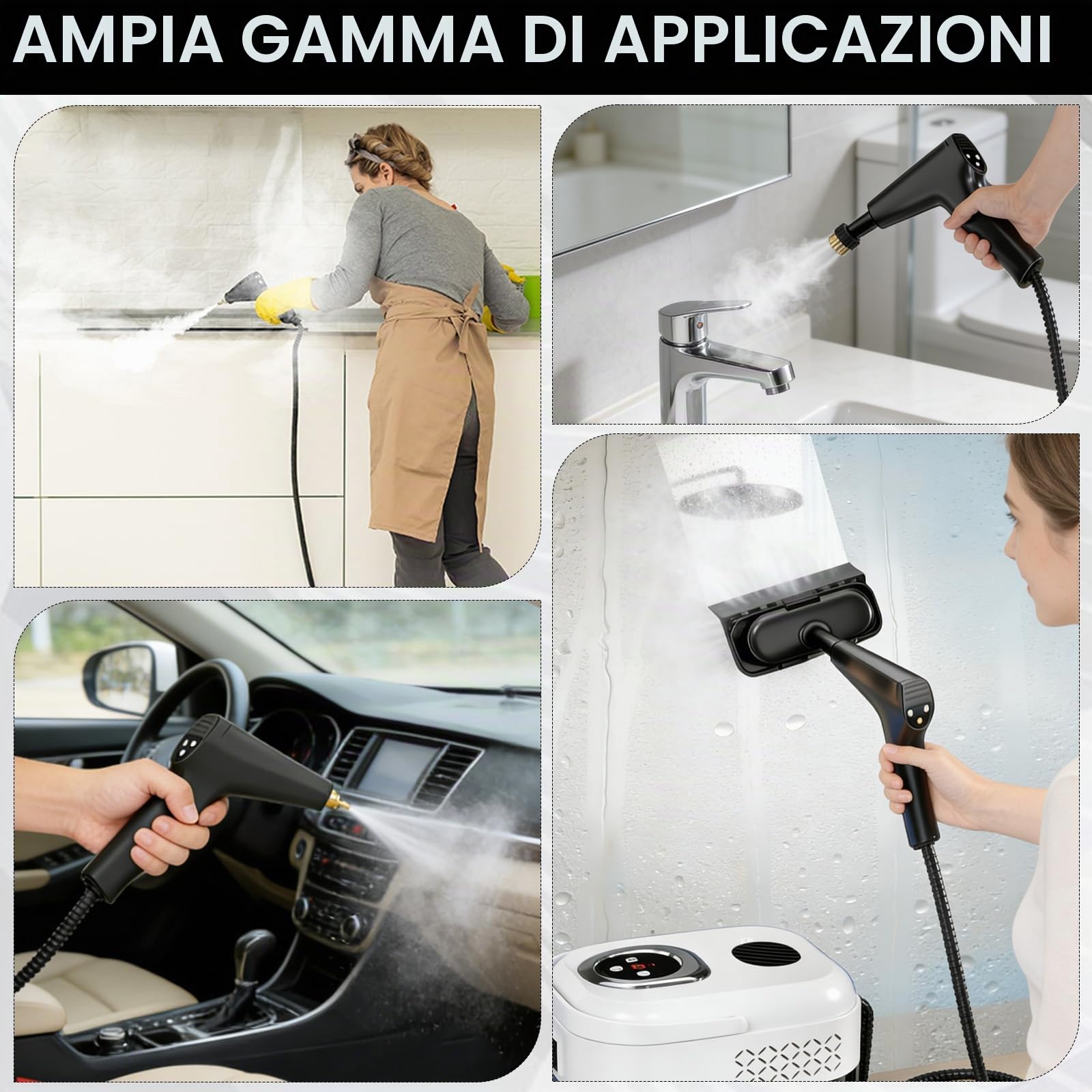 Pulitore a Vapore Portatile, 2500W Pulitore Vapore Casa, Maniglia Regolabile in 6 Livelli, Serbatoio Dell'acqua da 1700ml, Macchina per Pulizia a Vapore per Cucina, Piastrelle, Mobili