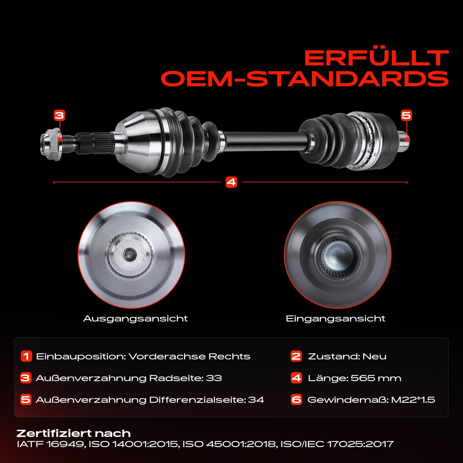Frankberg Eje motriz Eje de transmisión Caja de cambios manual sin ABS-Ring Delantero Derecha Compatible con Astra H L48 1.7L 2007-2014 Zafira/Zafira Family B A05 1.7L 2008-2015 Replace# 13214837