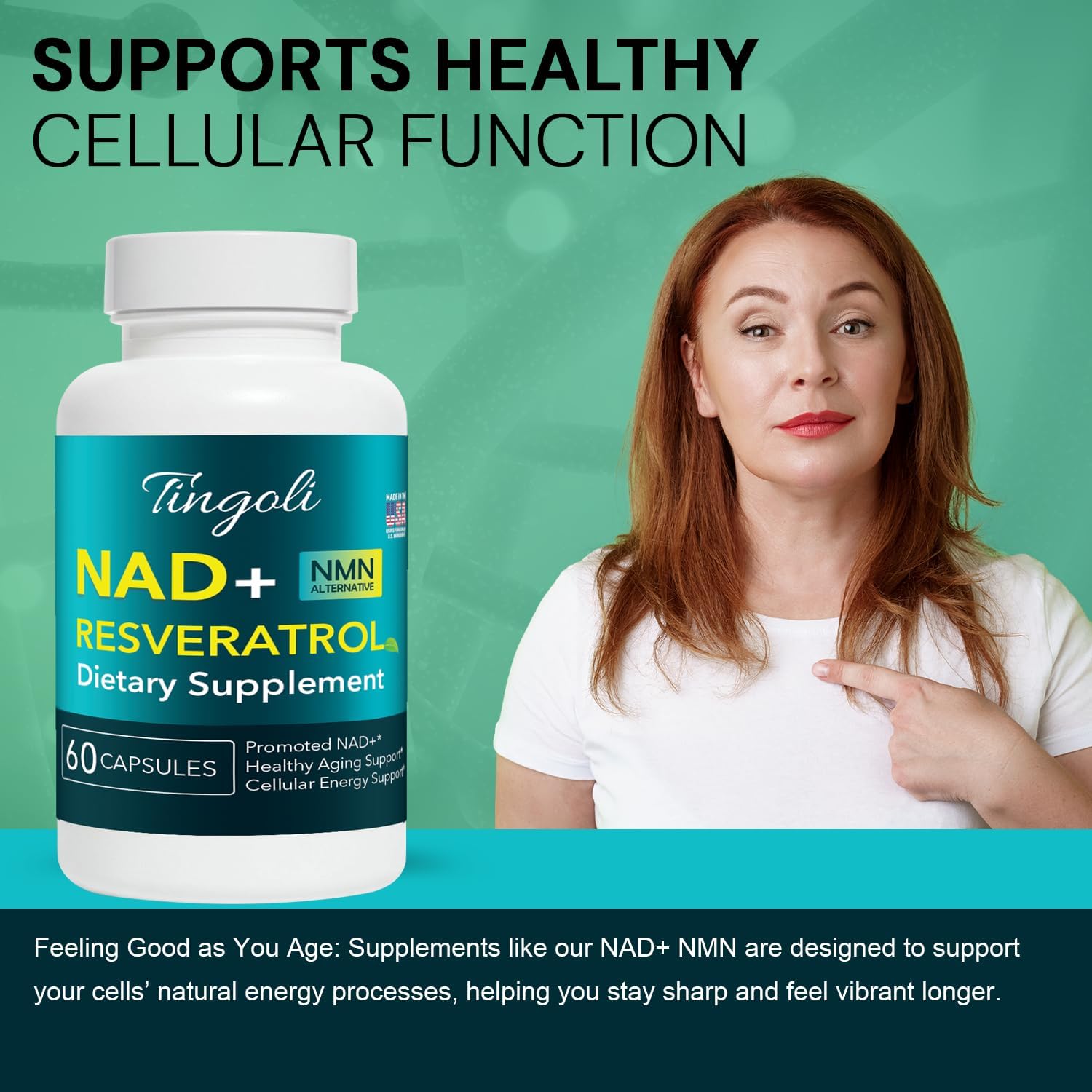 NAD+ Resveratrol Supplement with Quercetin – NMN Alternative for Cellular Energy Support, Focus & Healthy Aging – High Potency 500mg NAD+ Formula, Vegan, Non-GMO, Gluten-Free, Made in USA, 60 Capsules - Image 9