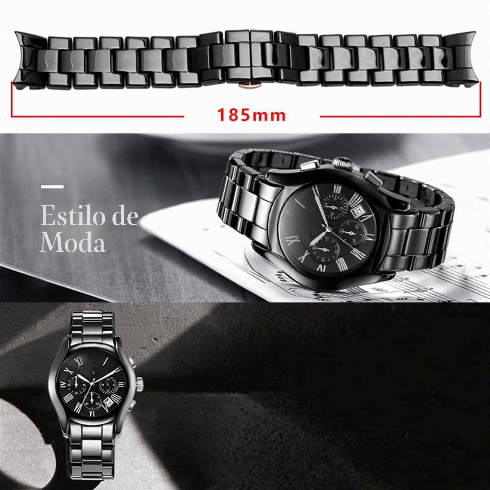 Correa de reloj de cerámica para Armani AR1451 AR1452 AR1400 AR1410, correa de reloj con cierre de mariposa de acero inoxidable 22 24 mm, Agate