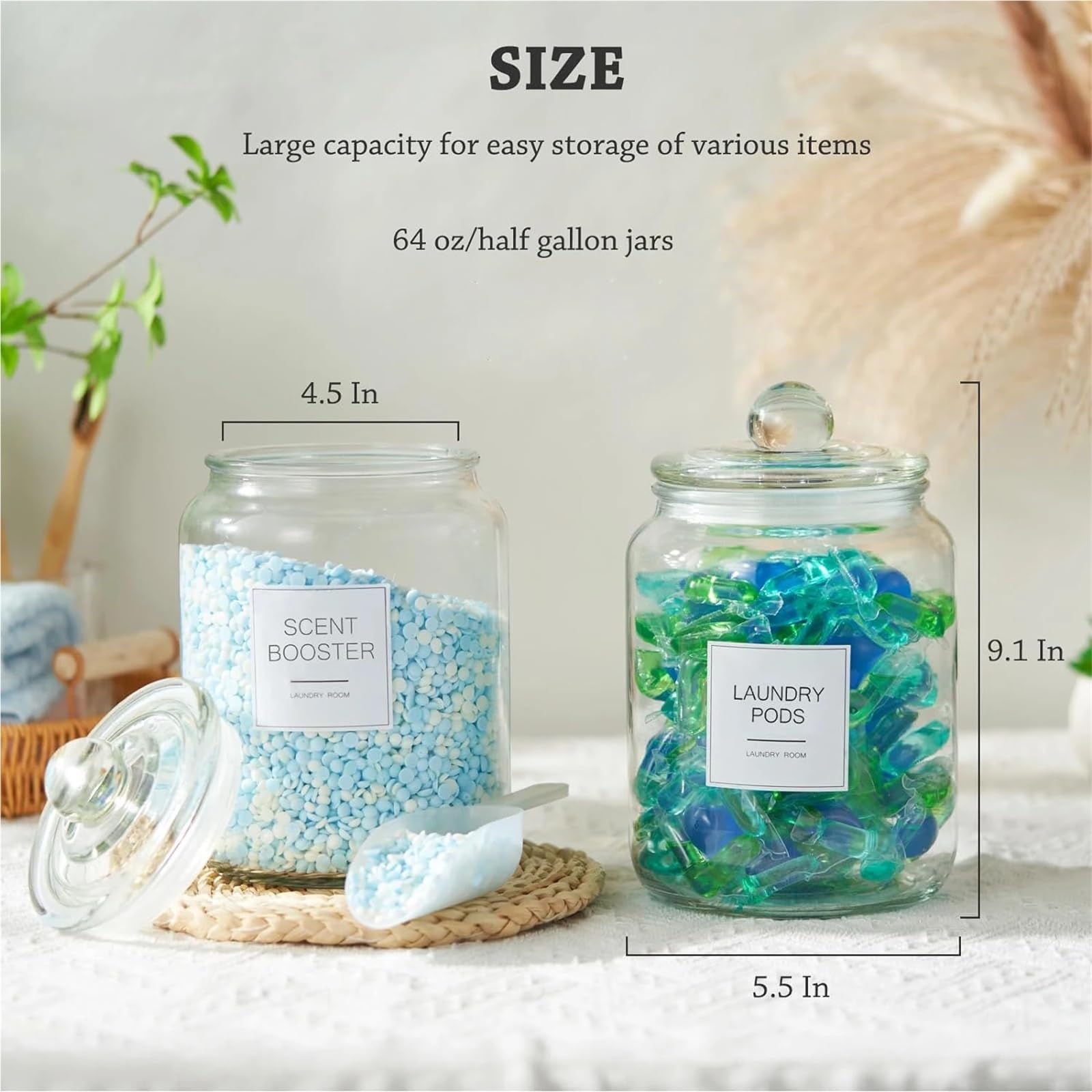 Vainas de lavandería Frascos vidrio Contenedores herméticos for organización y almacenamiento Detergentes en polvo for lavadero Para el cuarto de lavado(1PCS)