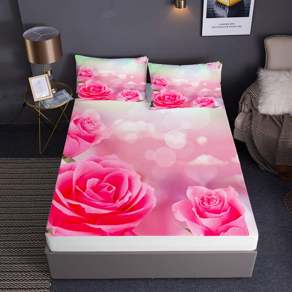 Lenzuolo Sotto con Angoli Matrimoniale 180x200 cm, Altezza 25 cm - 100% Cotone - Morbido, Traspirante (Rosa, Matrimoniale
